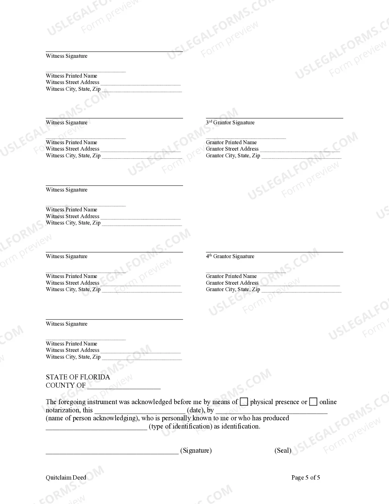 Preview Quitclaim Deed for Four Individuals to Living Trust