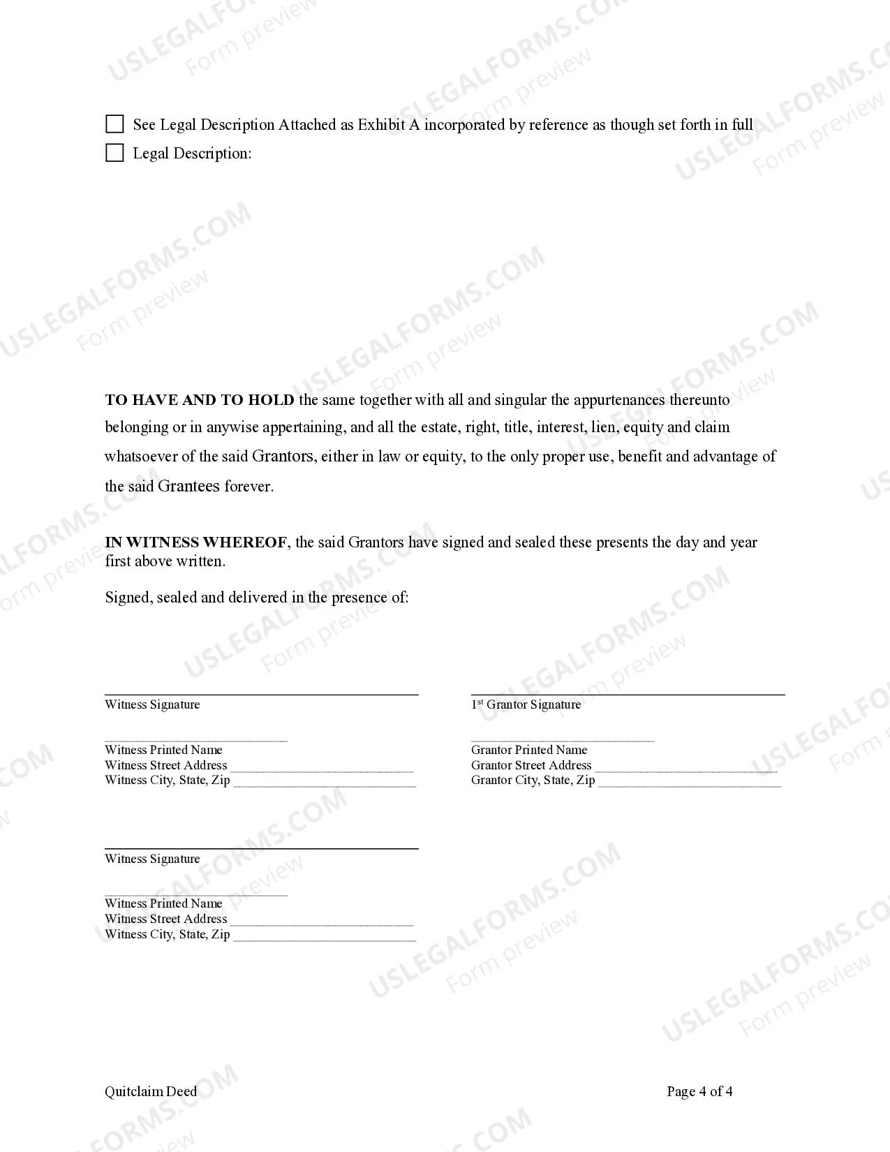 Preview Quitclaim Deed for Individuals or Husband and Wife to Three Individuals as Joint Tenants with the Right of Survivorship