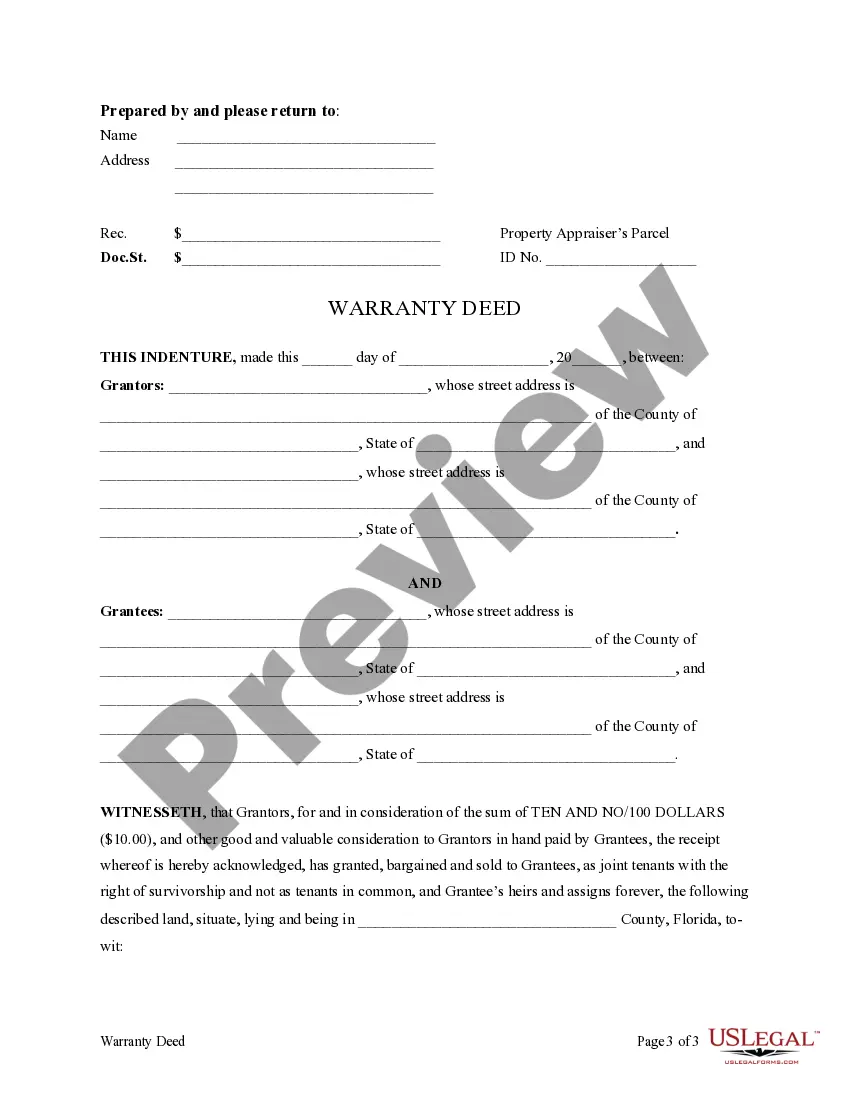 Get Warranty Deed from two Individuals to Two Individuals as Joint Tenants with the Right of Survivorship with Retained Life Estates Preview Warranty Deed from two Individuals to Two Individuals as Joint Tenants with the Right of Survivorship with Retained Life Estates