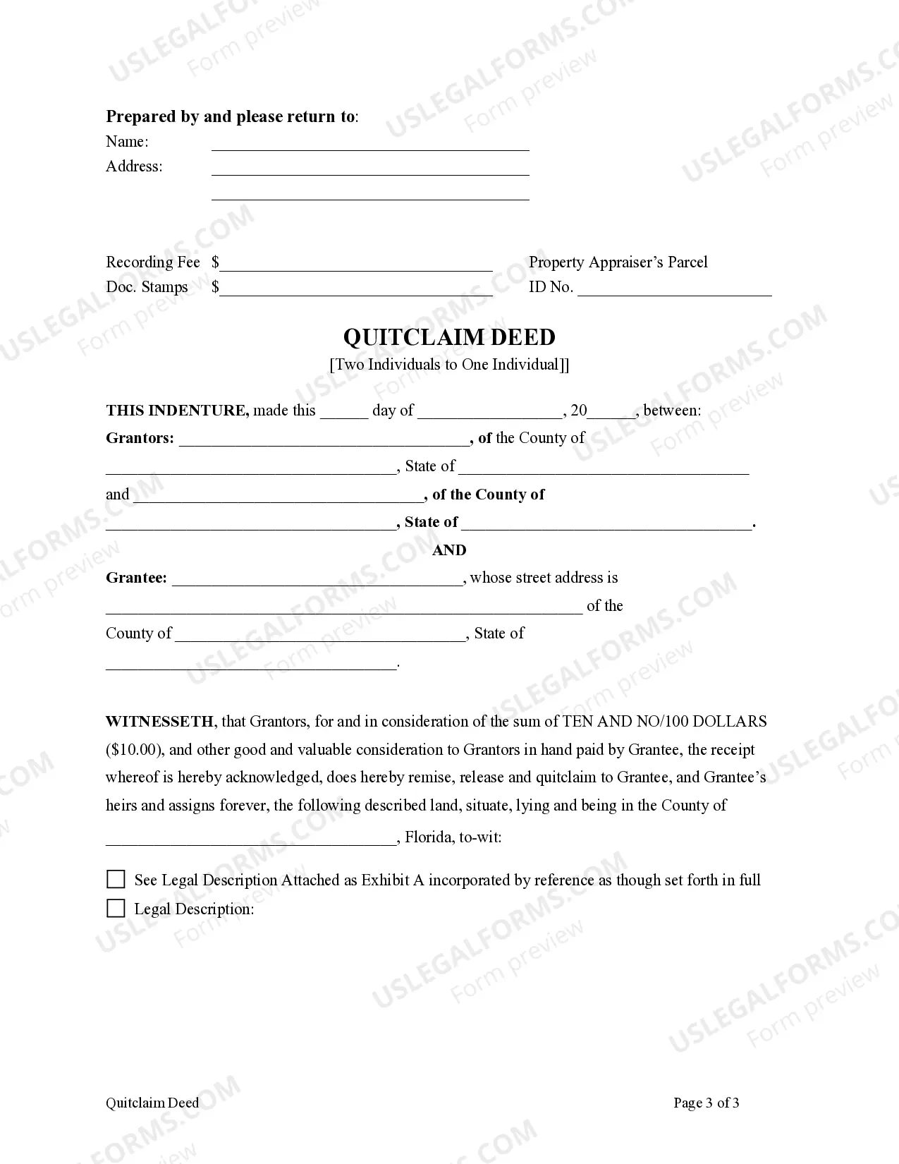 Preview Quitclaim Deed - Two Individuals to One Individual