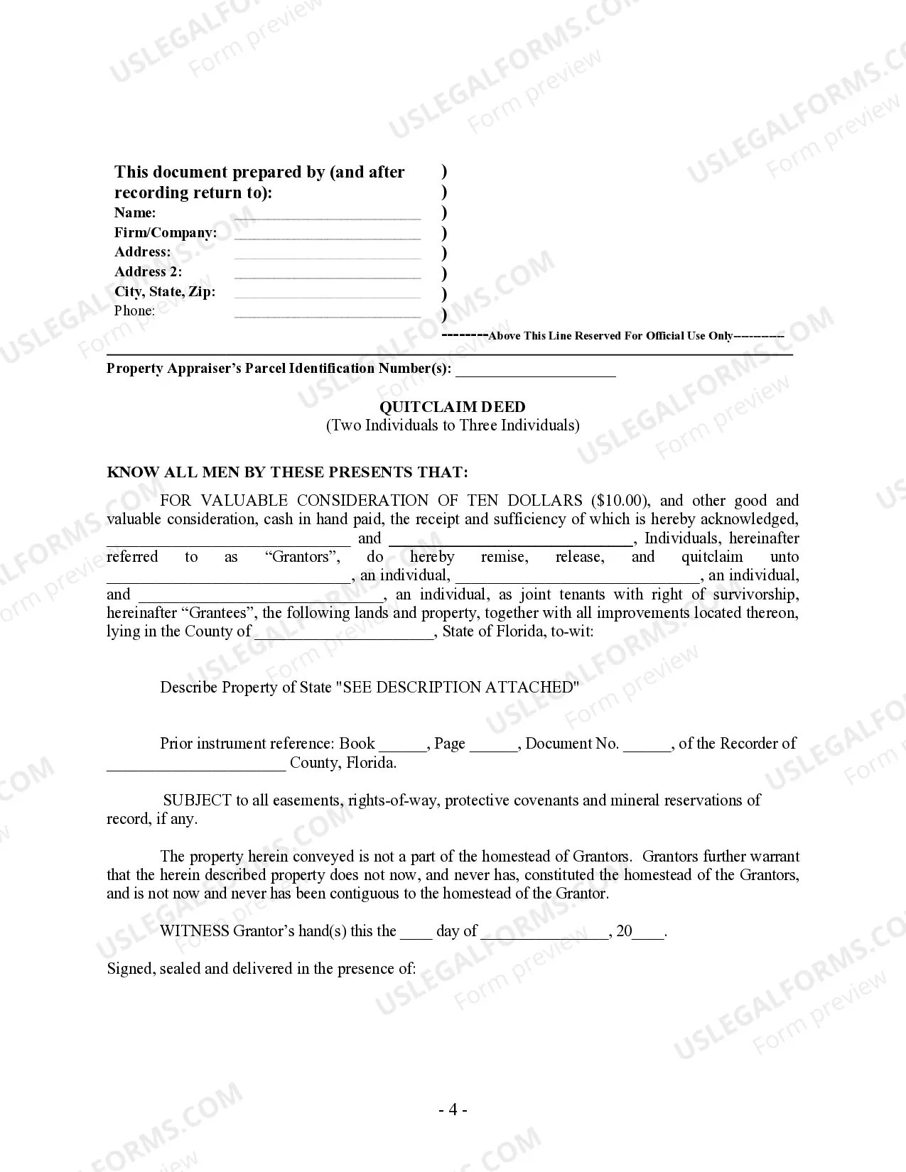 Preview Quitclaim Deed - Two Individuals to Three Individuals