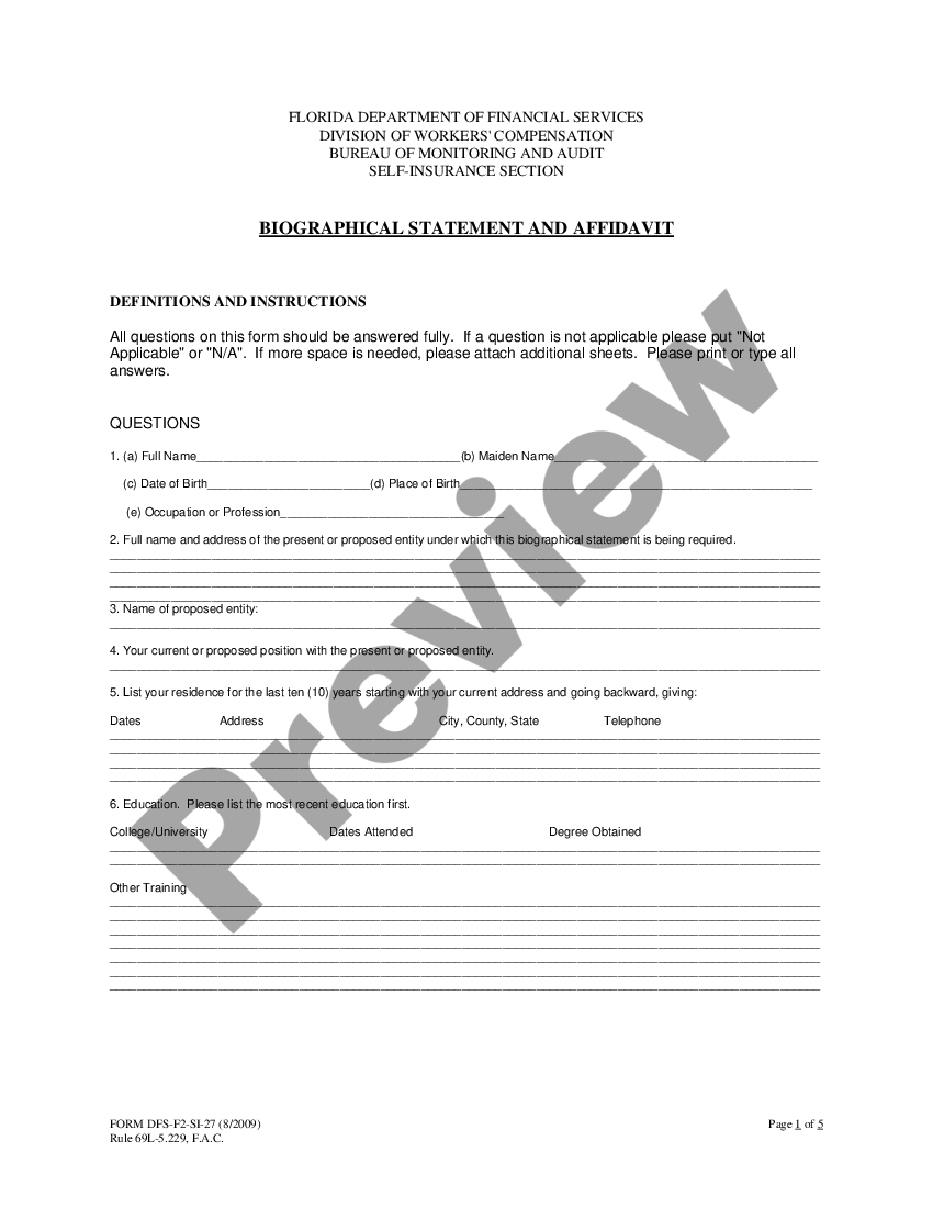 Florida Biographical Statement And Affidavit - Biographical Statement ...