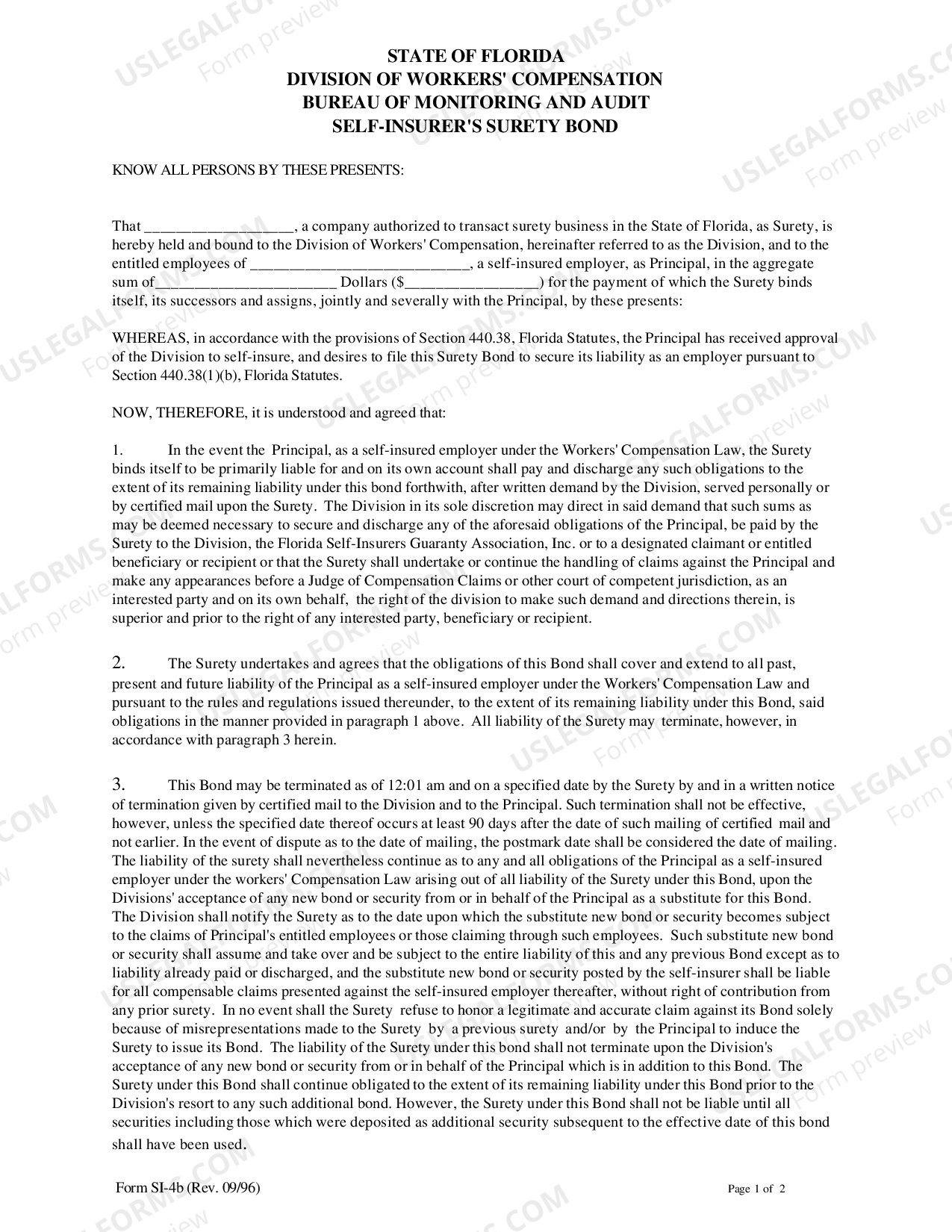 Florida SelfInsurers Surety Bond US Legal Forms