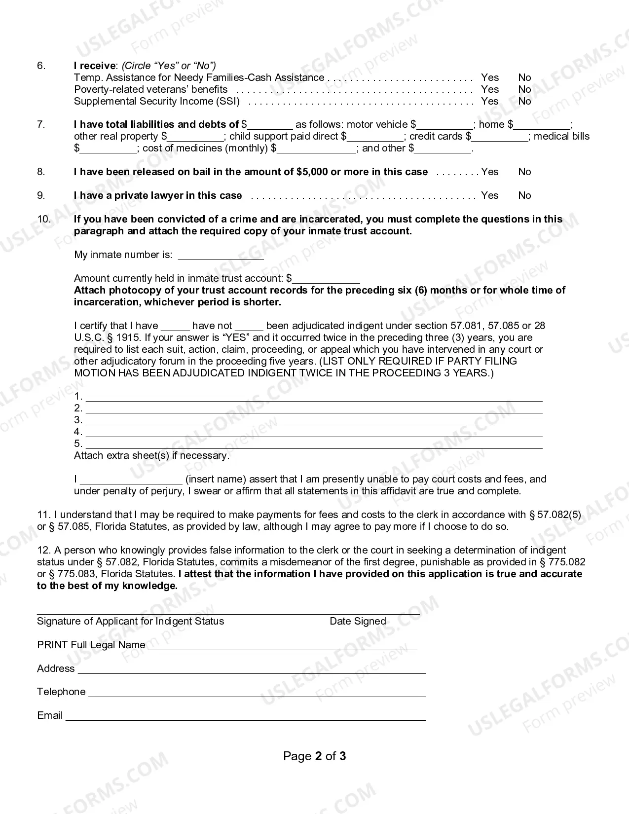 Preview Financial Affidavit of Indigency