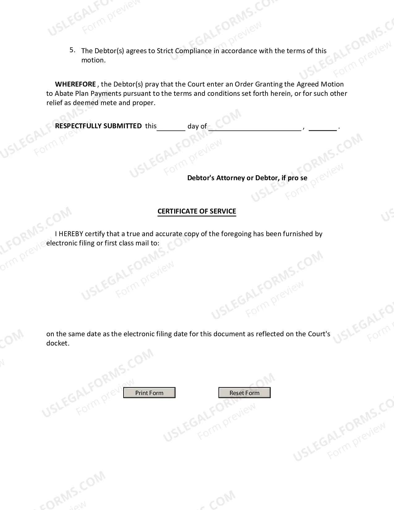 Preview Agreed Motion To Abate Plan Payments To Address Accrued Delinquency