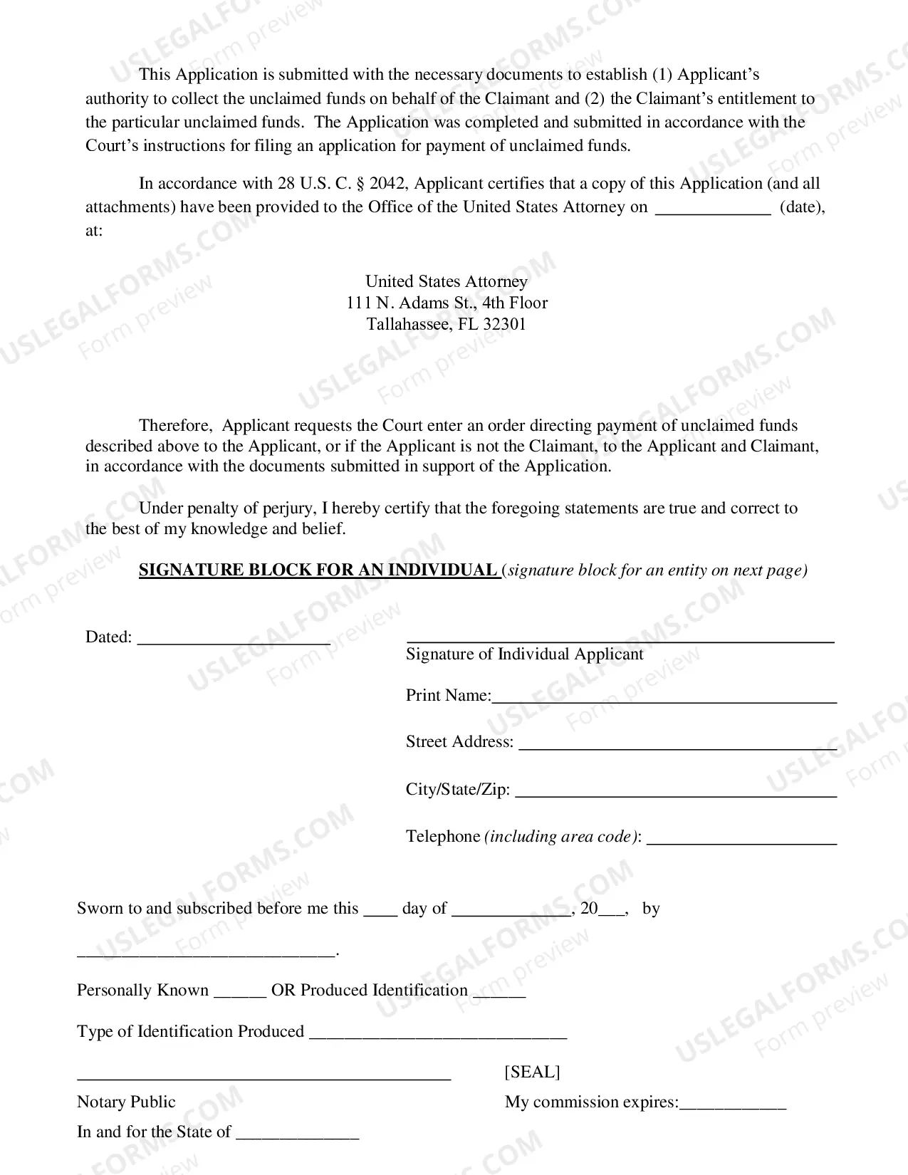 Preview Application For Payment of Unclaimed Funds And Affidavit Of Claimant