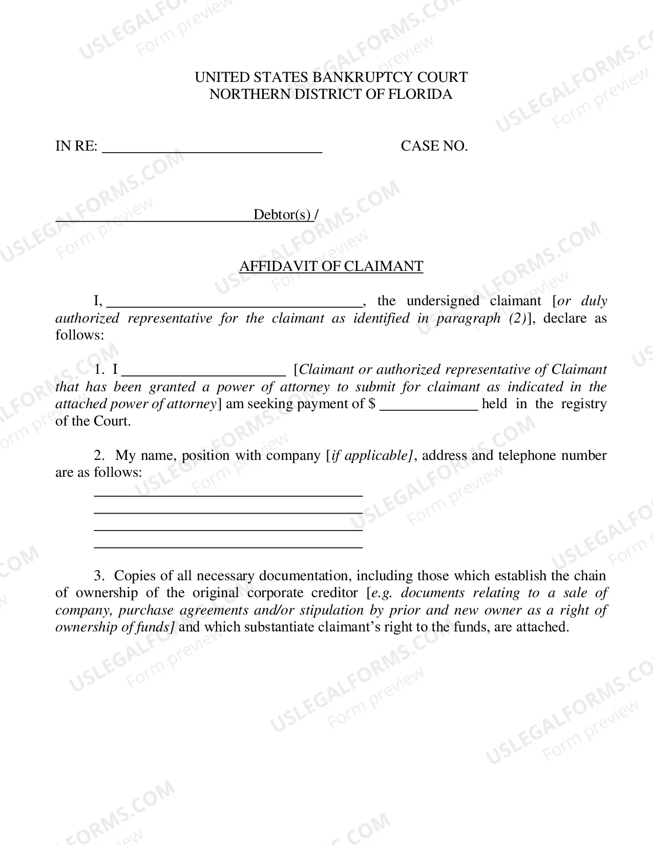 Preview Application For Payment of Unclaimed Funds And Affidavit Of Claimant