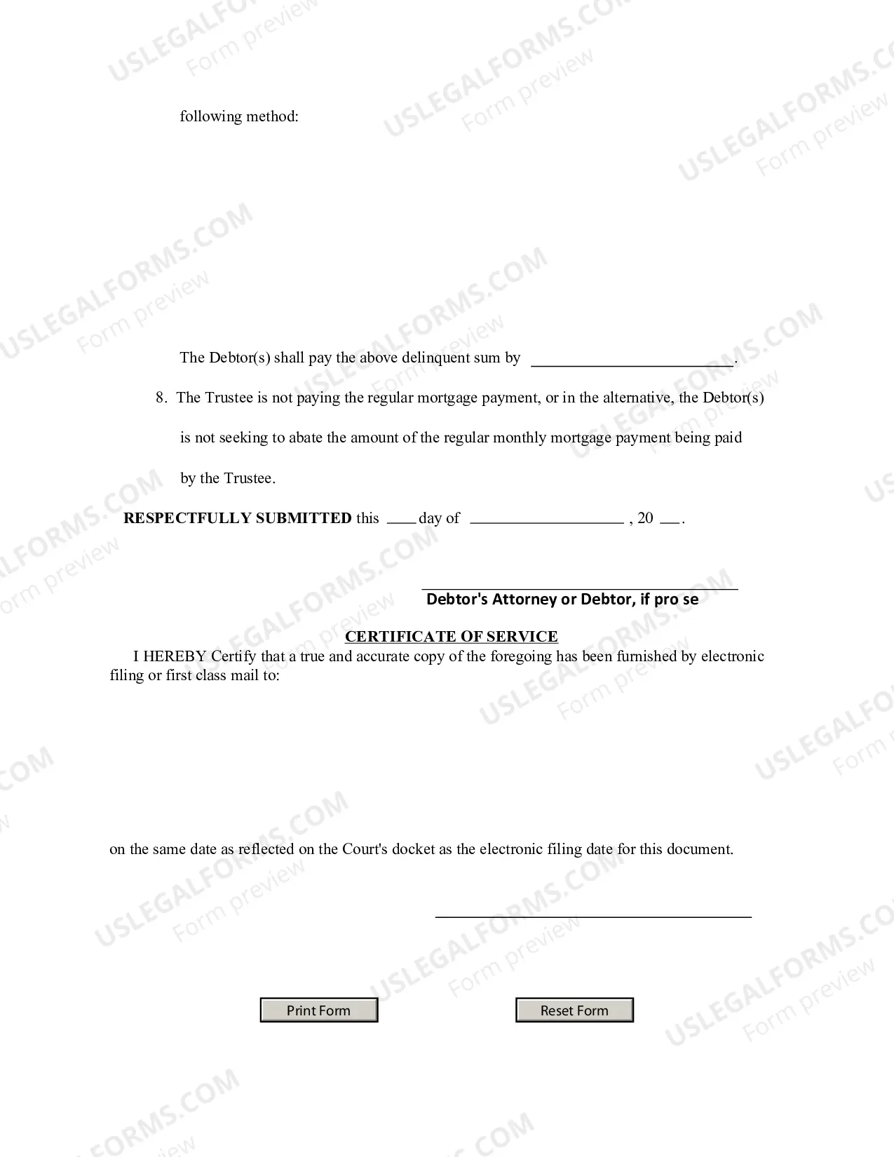 Preview Debtor(s) Election To Abate Plan Payments Pursuant To Confirmed Plan Terms