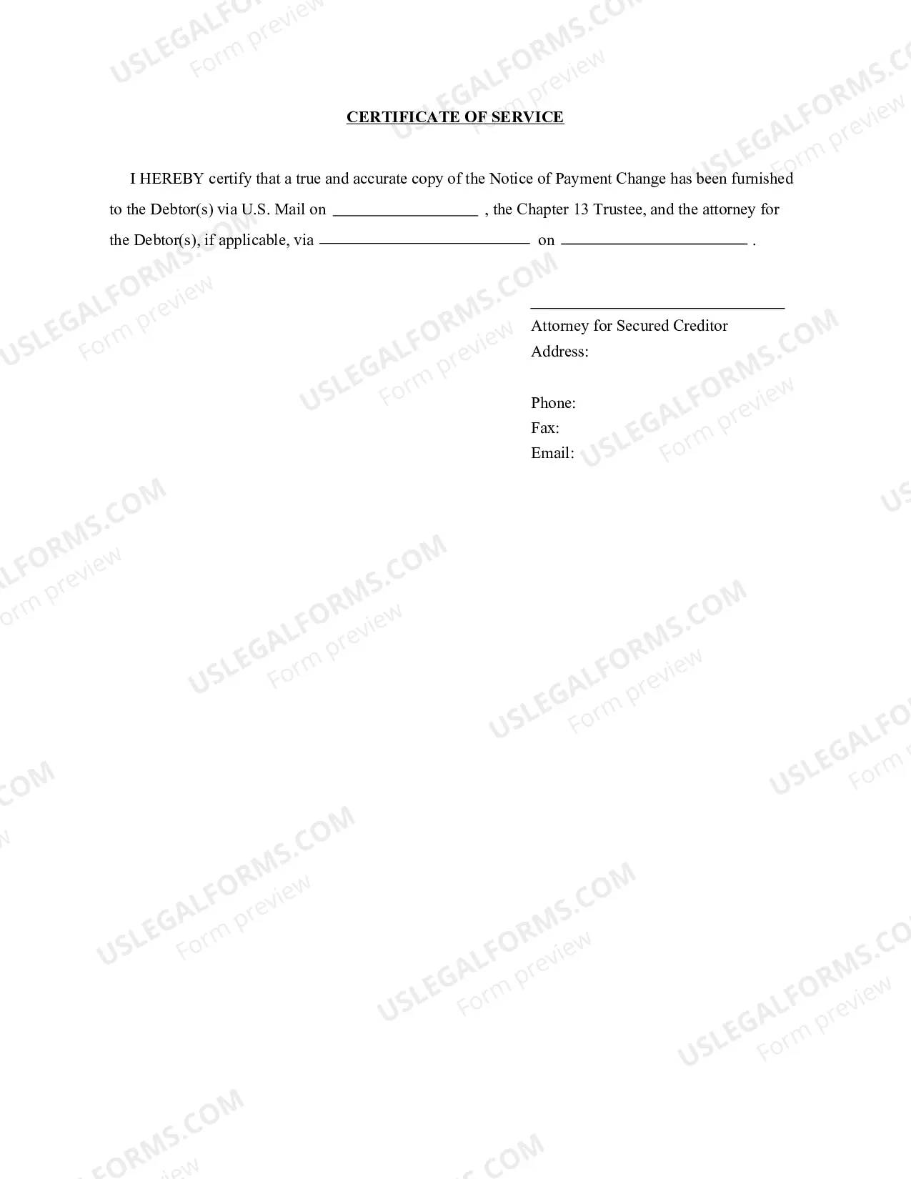 Preview Secured Creditors Notice of Payment Change