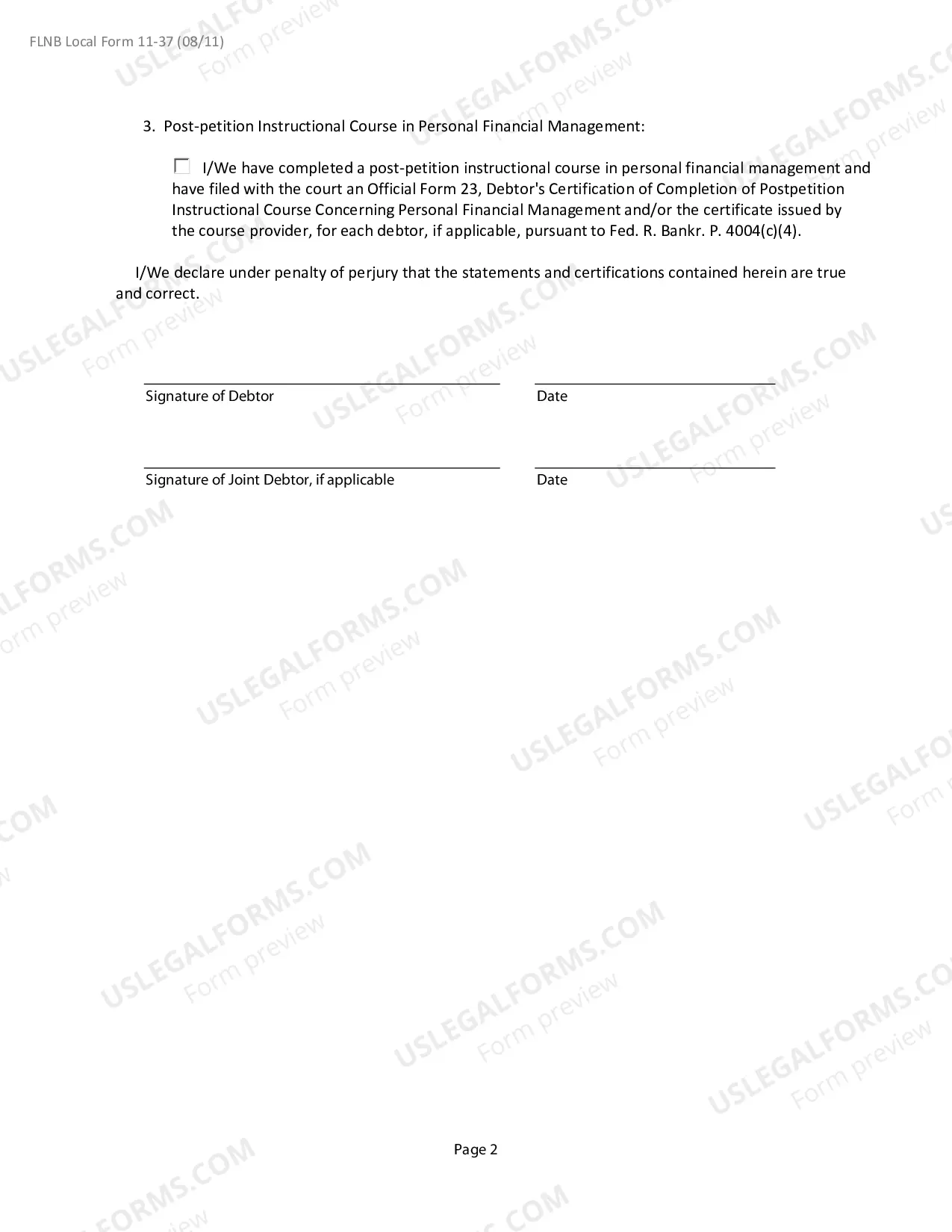 Preview Statement-Certification Regarding Requirements For Discharge In Chapter 13 Case