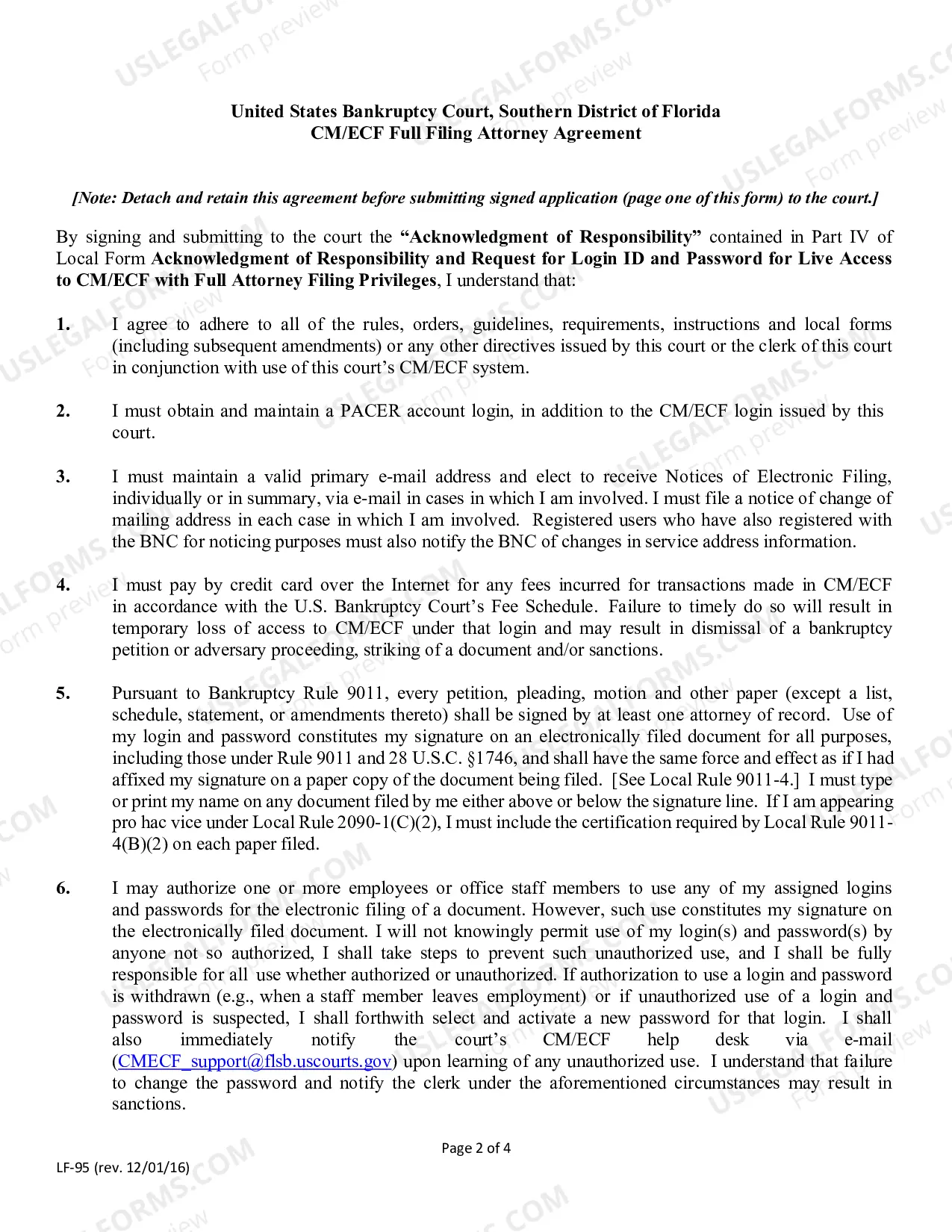 Preview Acknowledgment of Responsibility - CM-ECF Live Access Request - Full Atty Privileges
