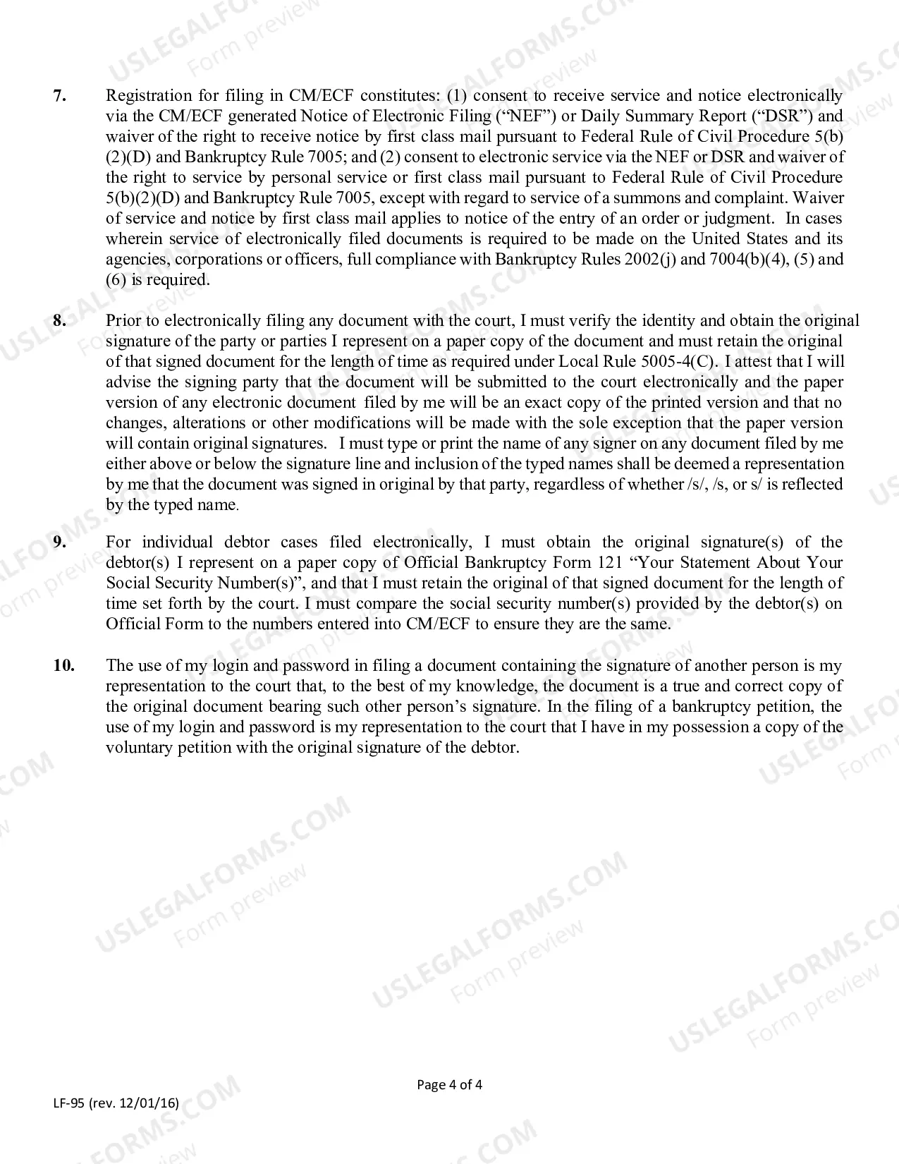 Preview Acknowledgment of Responsibility - CM-ECF Live Access Request - Full Atty Privileges