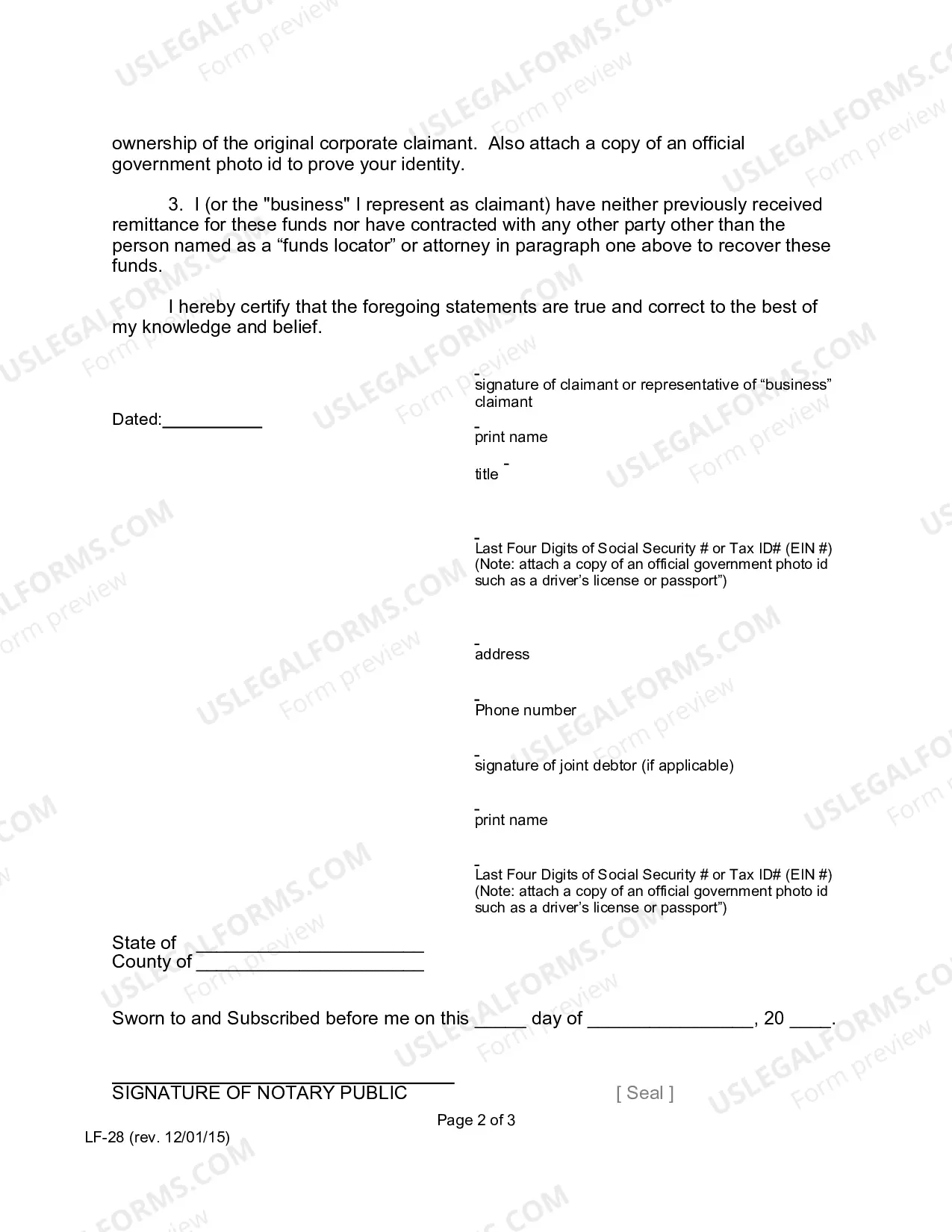 Preview Affidavit of Claimant (Sample And Form)