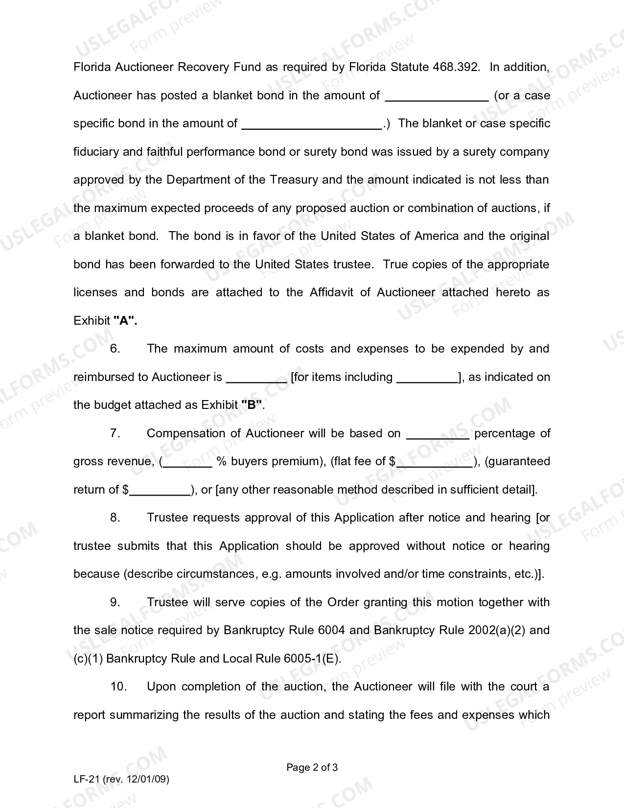 Preview Application For Approval of Employment Of Auctioneer (Sample And Form)