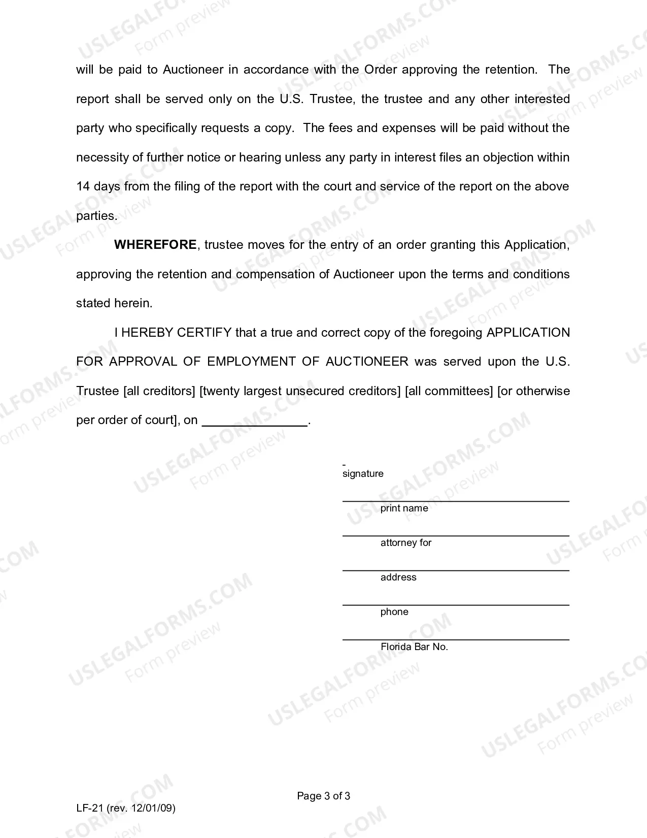 Preview Application For Approval of Employment Of Auctioneer (Sample And Form)