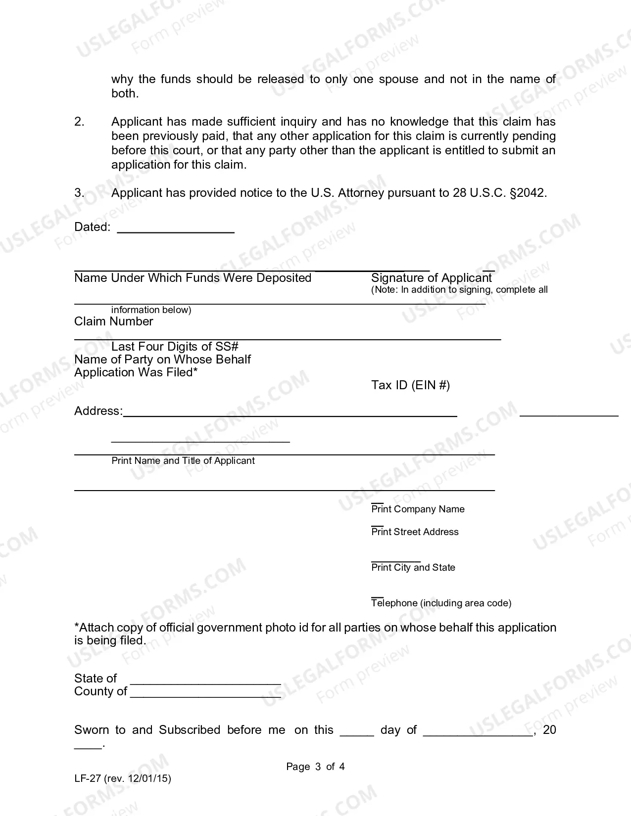 Preview Application To Withdraw Unclaimed Funds