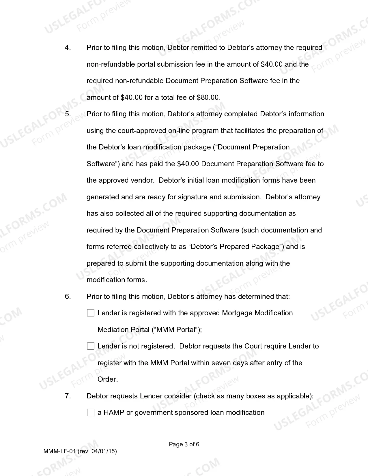 Preview Attorney-Represented Debtors Verified Ex Parte Motion For Referral To Mortgage Modification Mediation