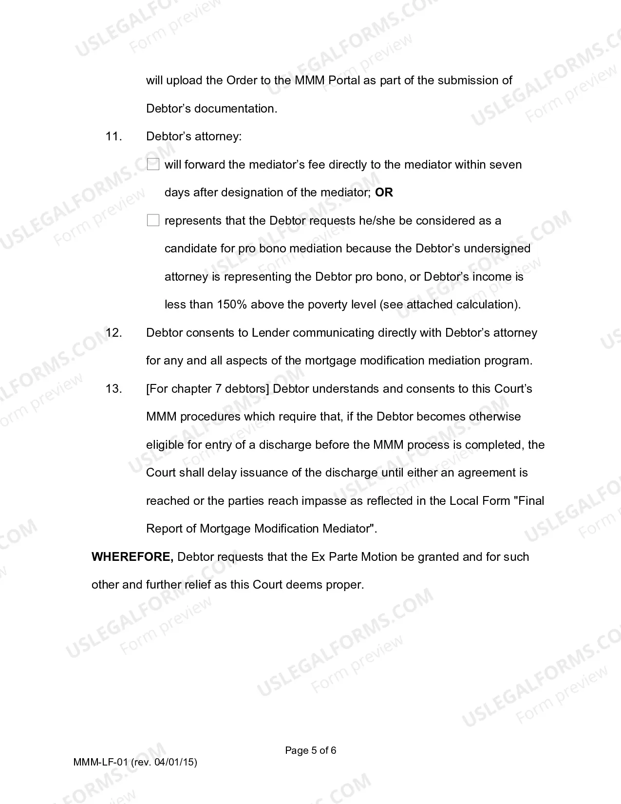 Preview Attorney-Represented Debtors Verified Ex Parte Motion For Referral To Mortgage Modification Mediation