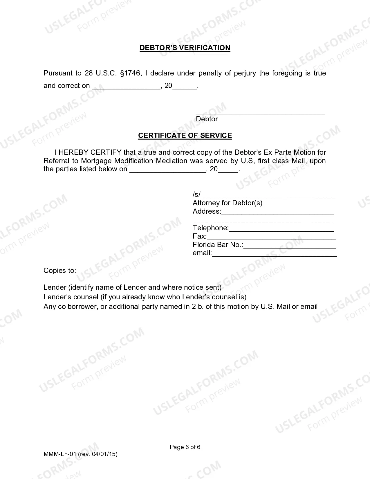 Preview Attorney-Represented Debtors Verified Ex Parte Motion For Referral To Mortgage Modification Mediation