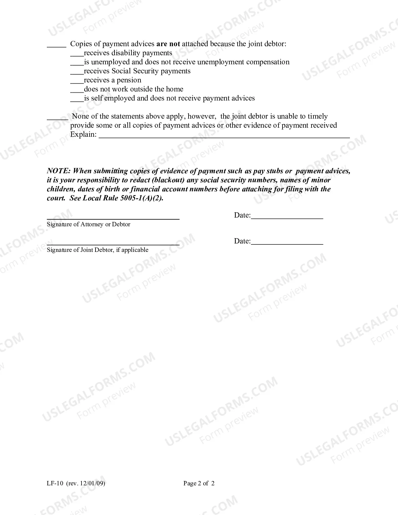 Preview Declaration Regarding Payment Advices