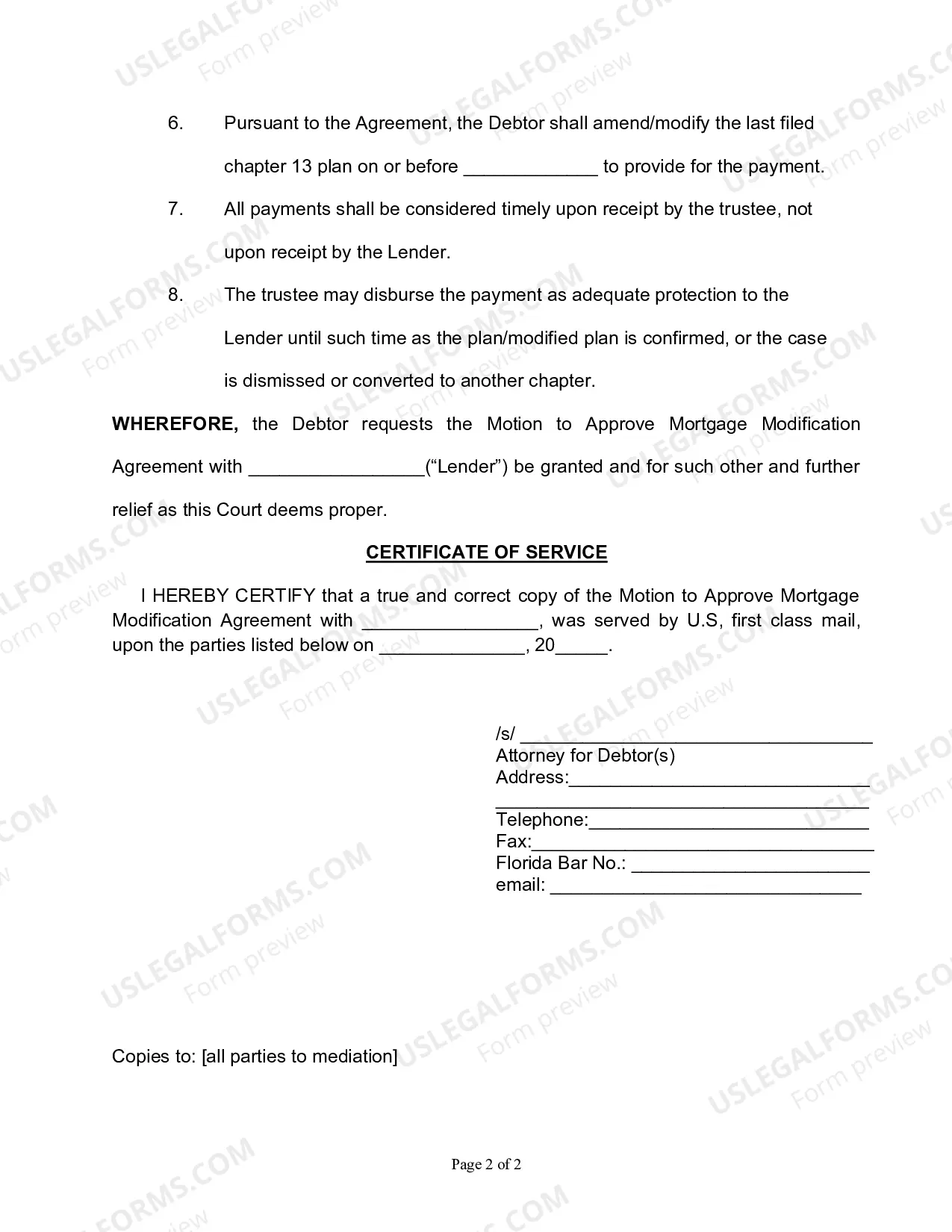 Preview Ex Parte Motion To Approve Mortgage Modification Agreement With (Lender)