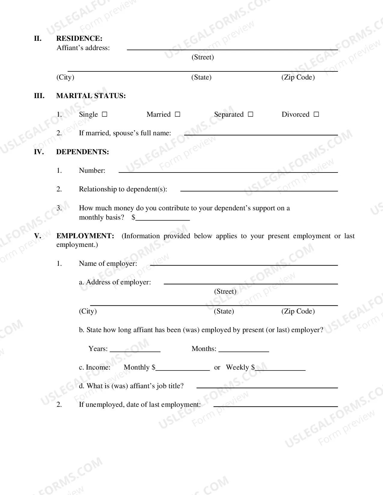 Preview Affidavit of Indigency