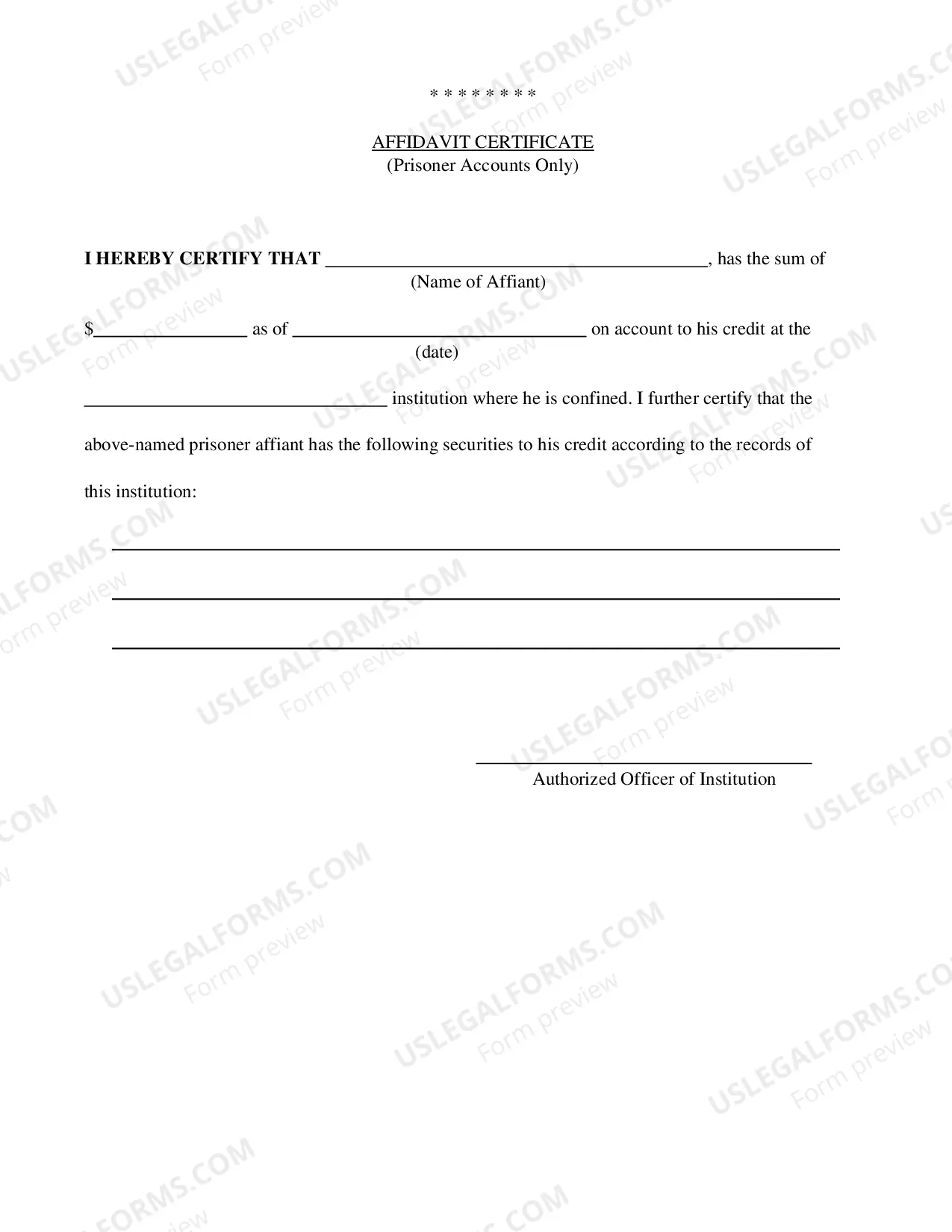 Preview Affidavit of Indigency