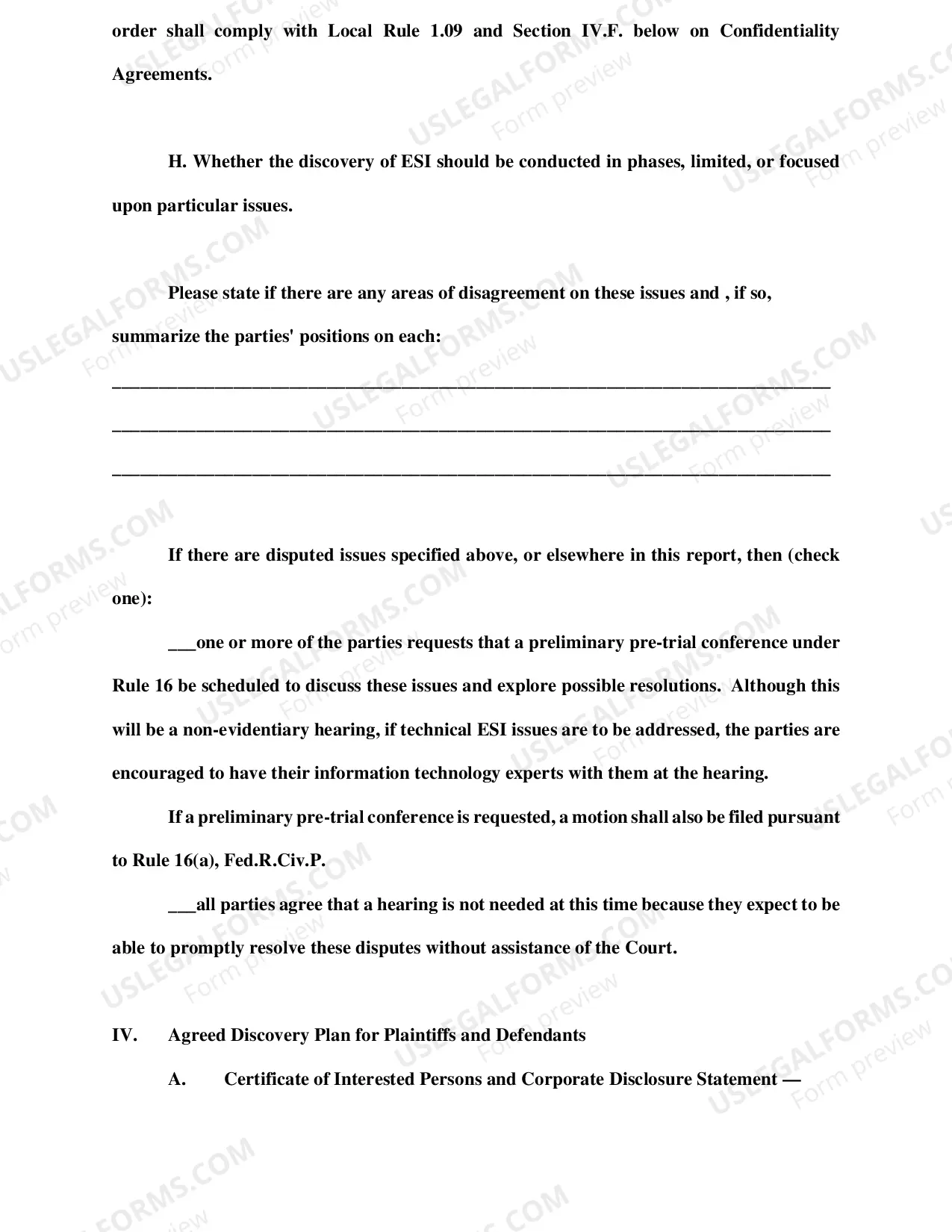 Preview Case Management Report (Judge Conway)