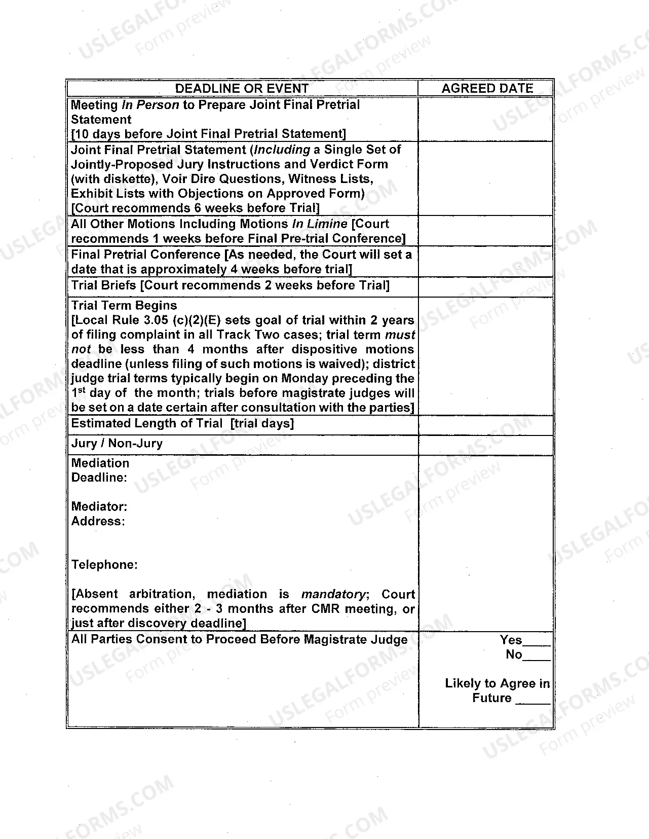Preview Case Management Report (Judge Kovachevich-Tampa)