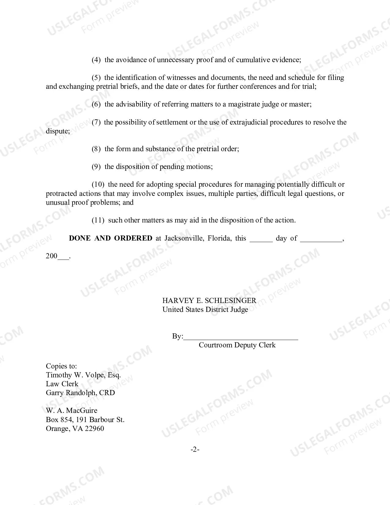 Preview Order For Preliminary Pretrial And Scheduling Conference (Judge Schlesinger)