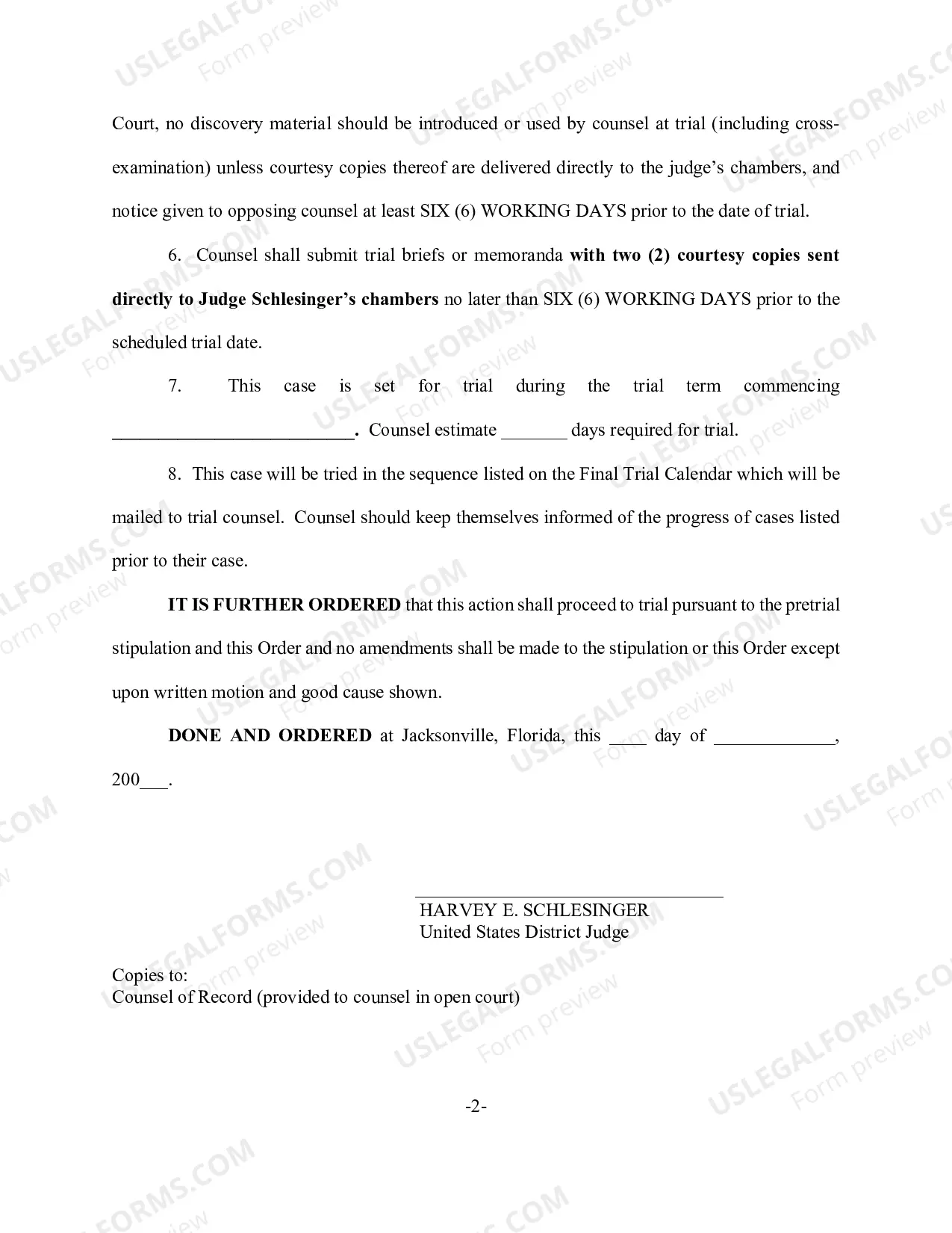 Preview Pretrial Order (Non-Jury - Judge Schlesinger)