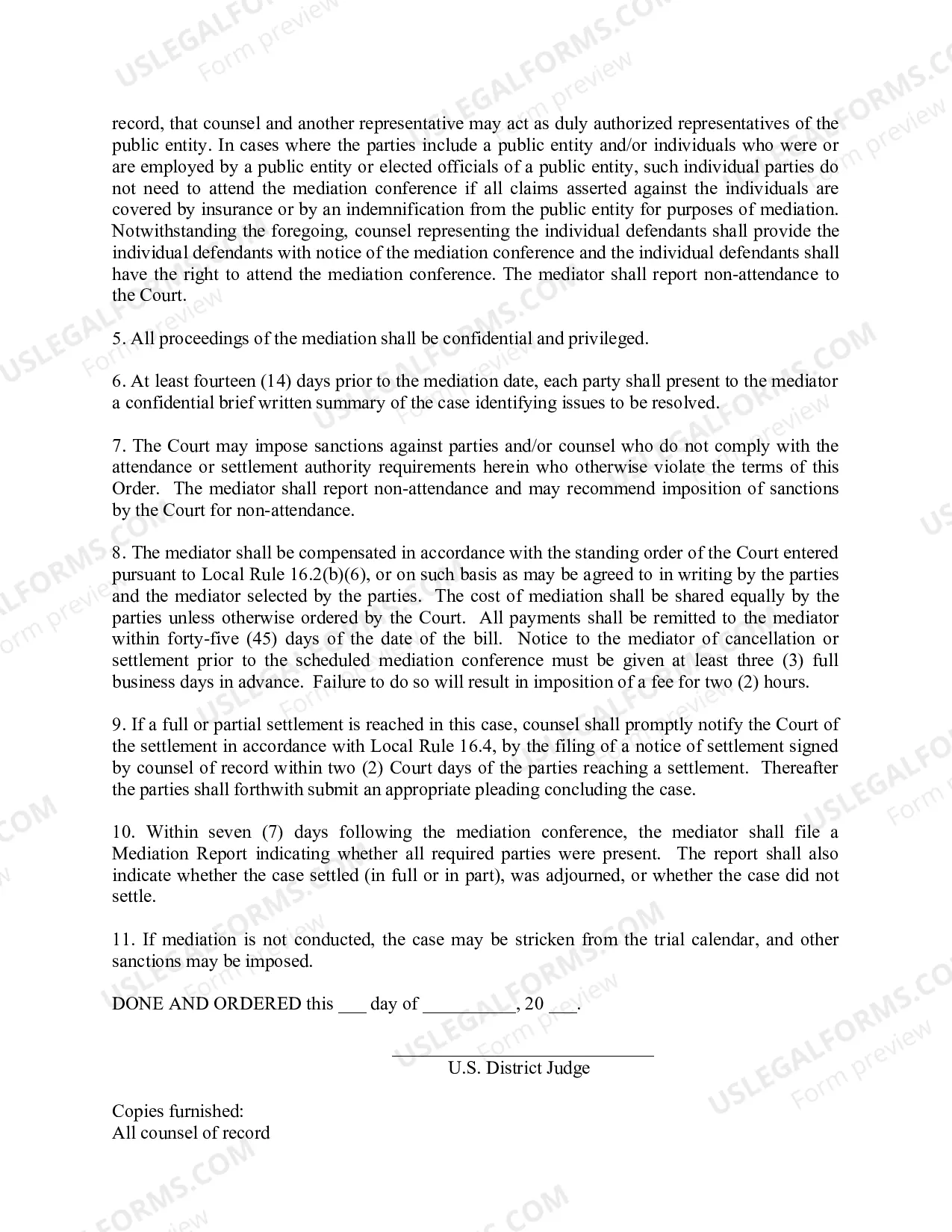 Preview Order of Referral (Mediation)