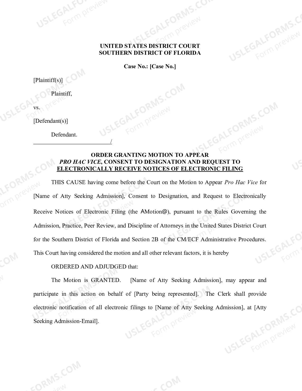 Preview Pro Hac Vice - Motion To Appear Certification And Order Granting Motion