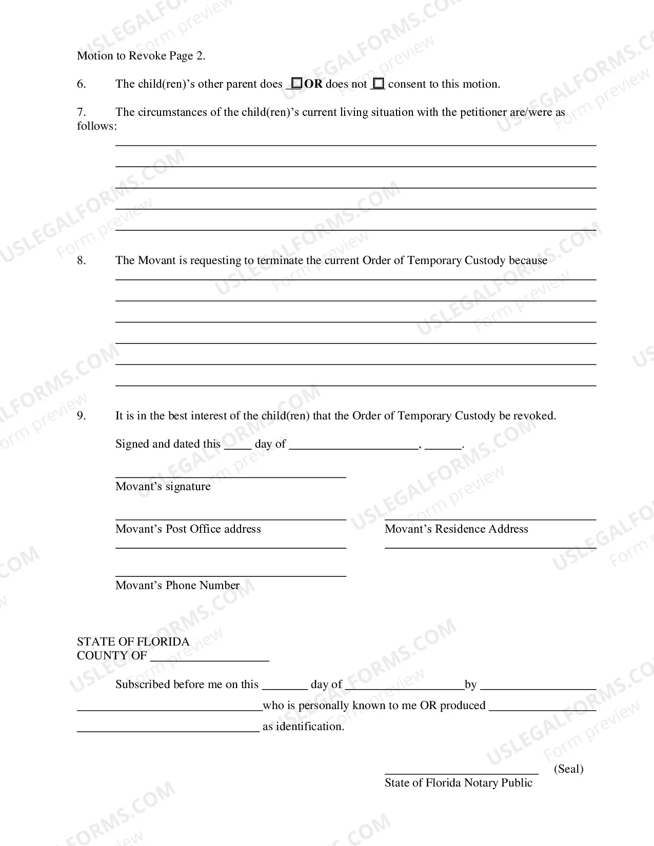 Preview Motion-Order To Revoke Temporary Custody By Extended Family