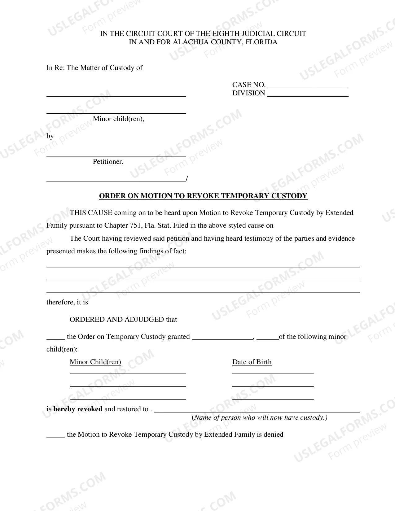 Preview Motion-Order To Revoke Temporary Custody By Extended Family