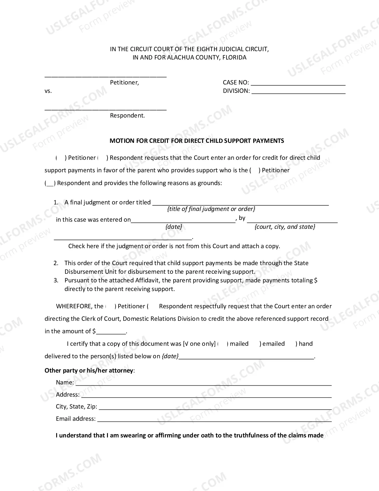 Preview Motion for Credit for Direct Support Payments