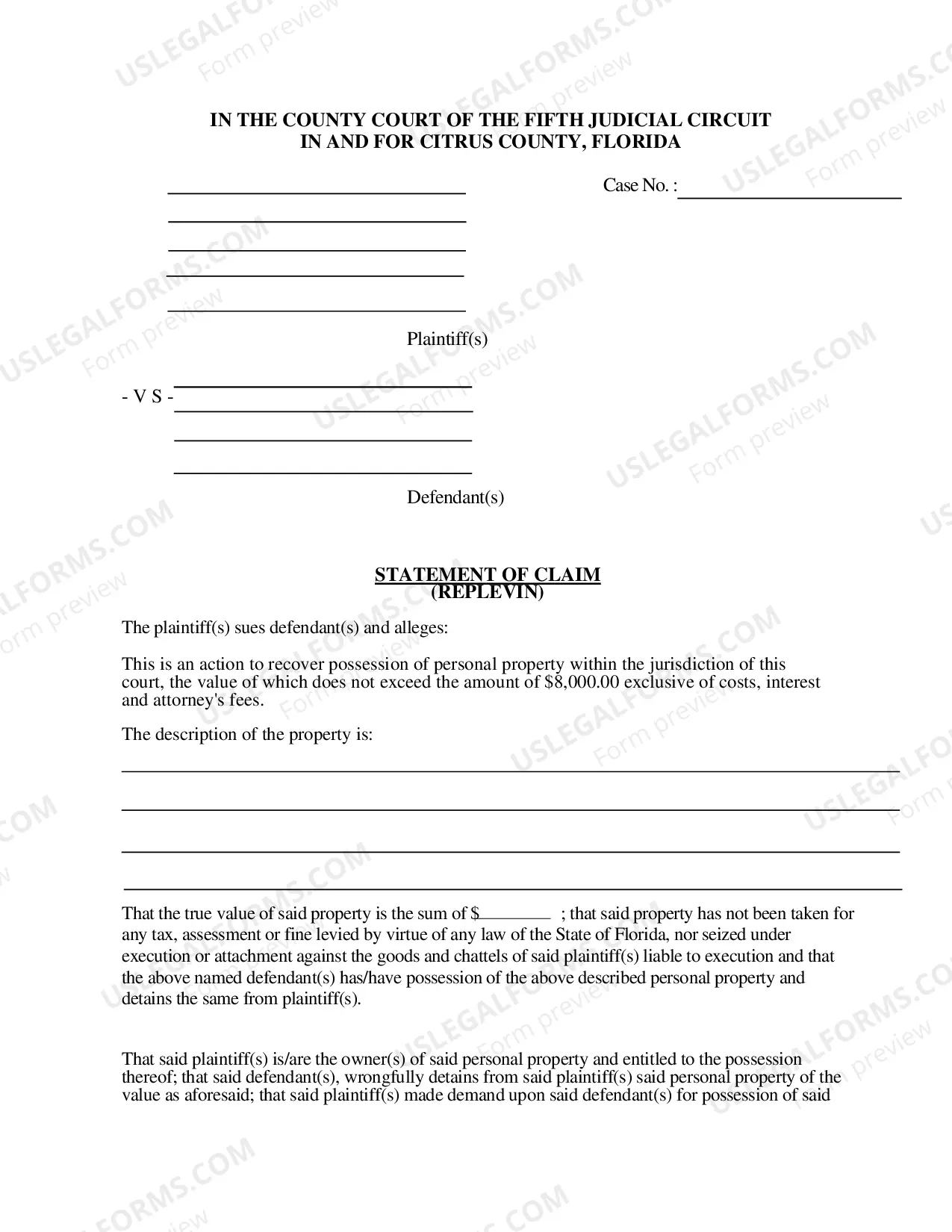 Preview Small Claims Replevin Packet