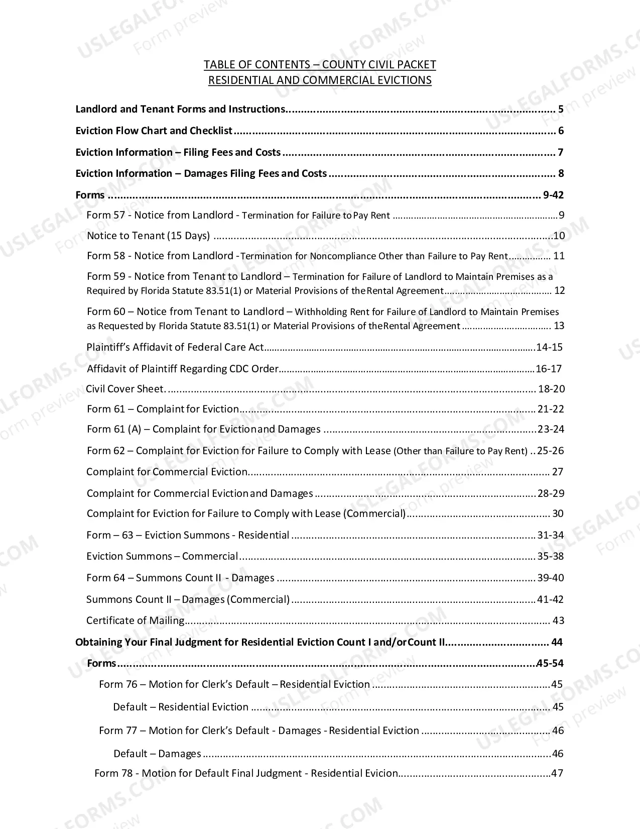 Preview Eviction Packet for Failure to Pay Rent and Damages (Back Rent)