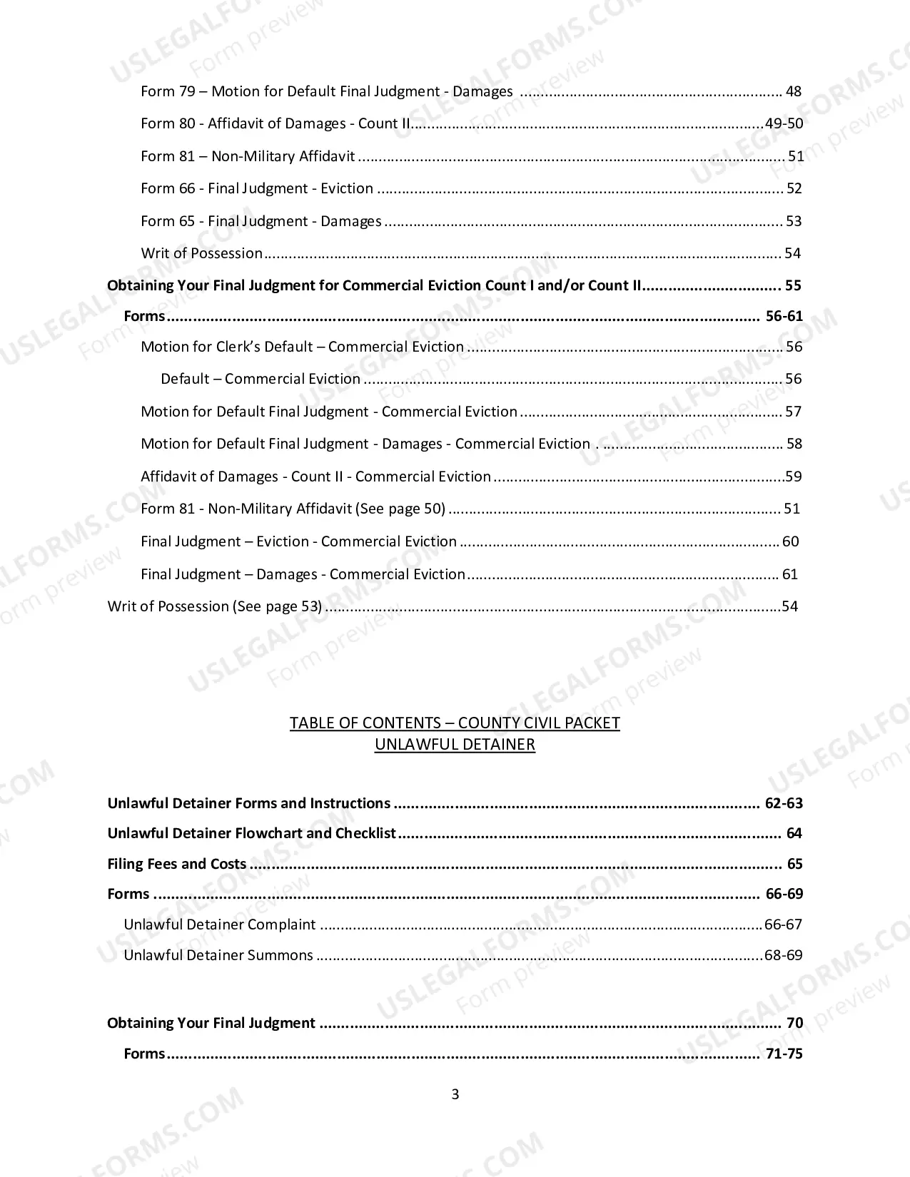 Preview Eviction Packet for Failure to Pay Rent and Damages (Back Rent)