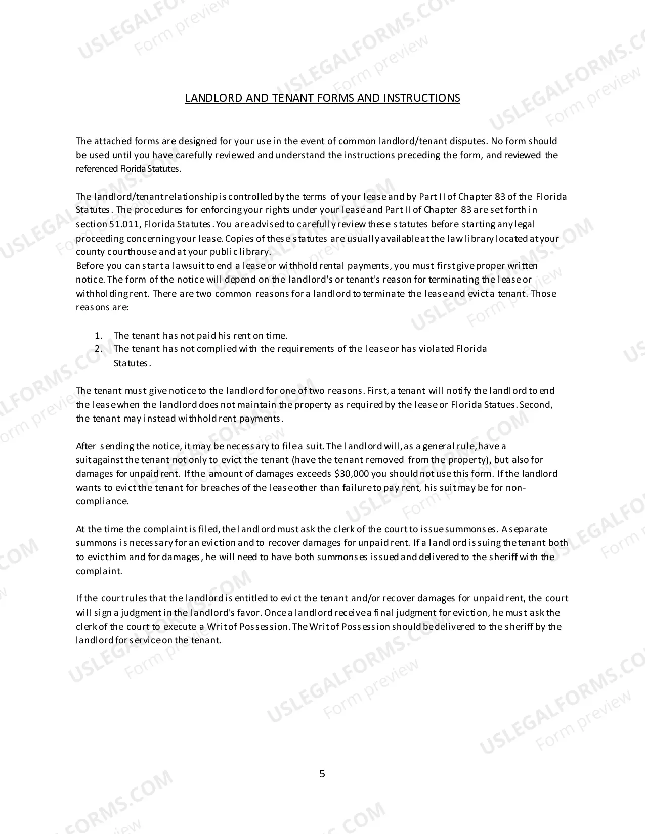 Preview Eviction Packet for Failure to Pay Rent Only (No Back Rent Sought)