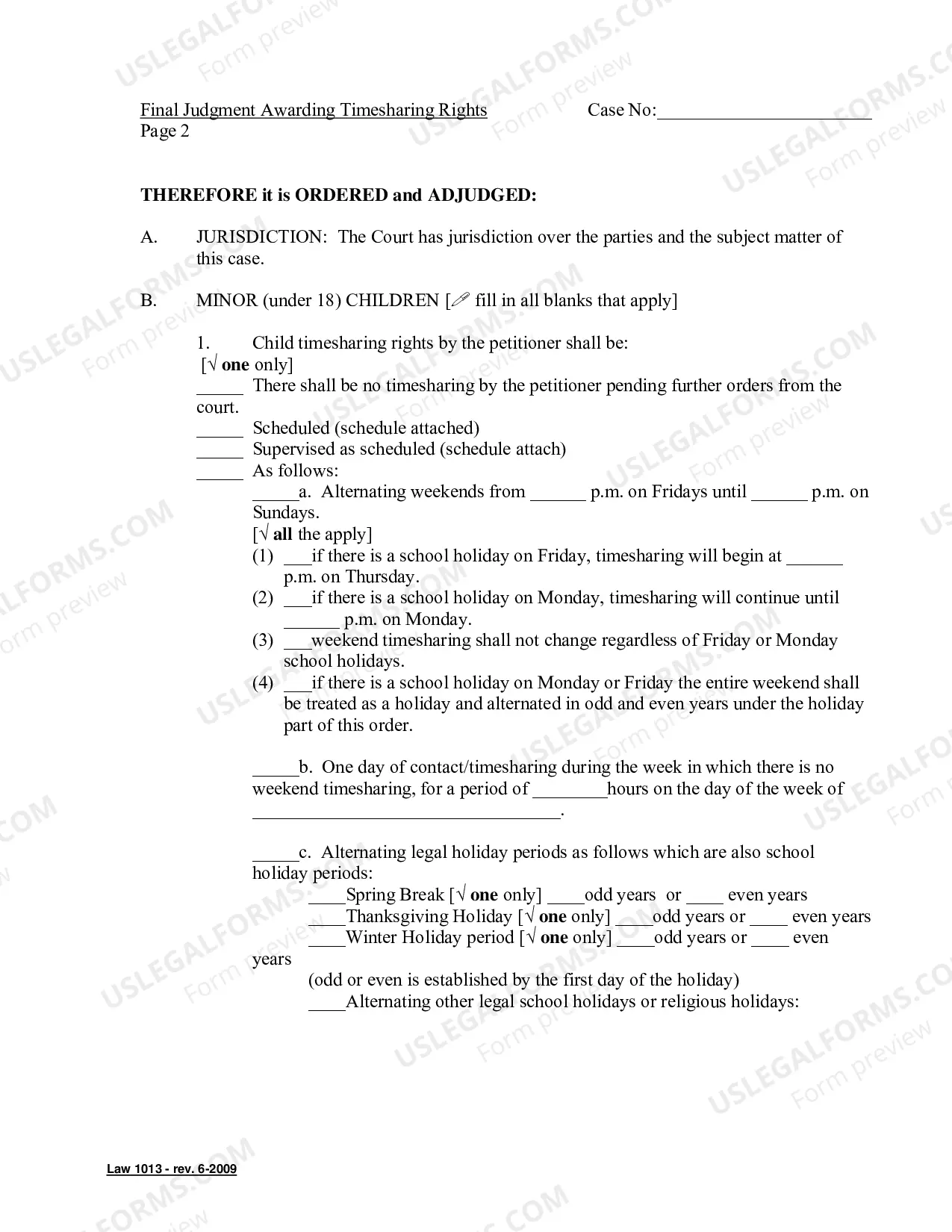 Preview Final Judgment Awarding Timesharing Rights