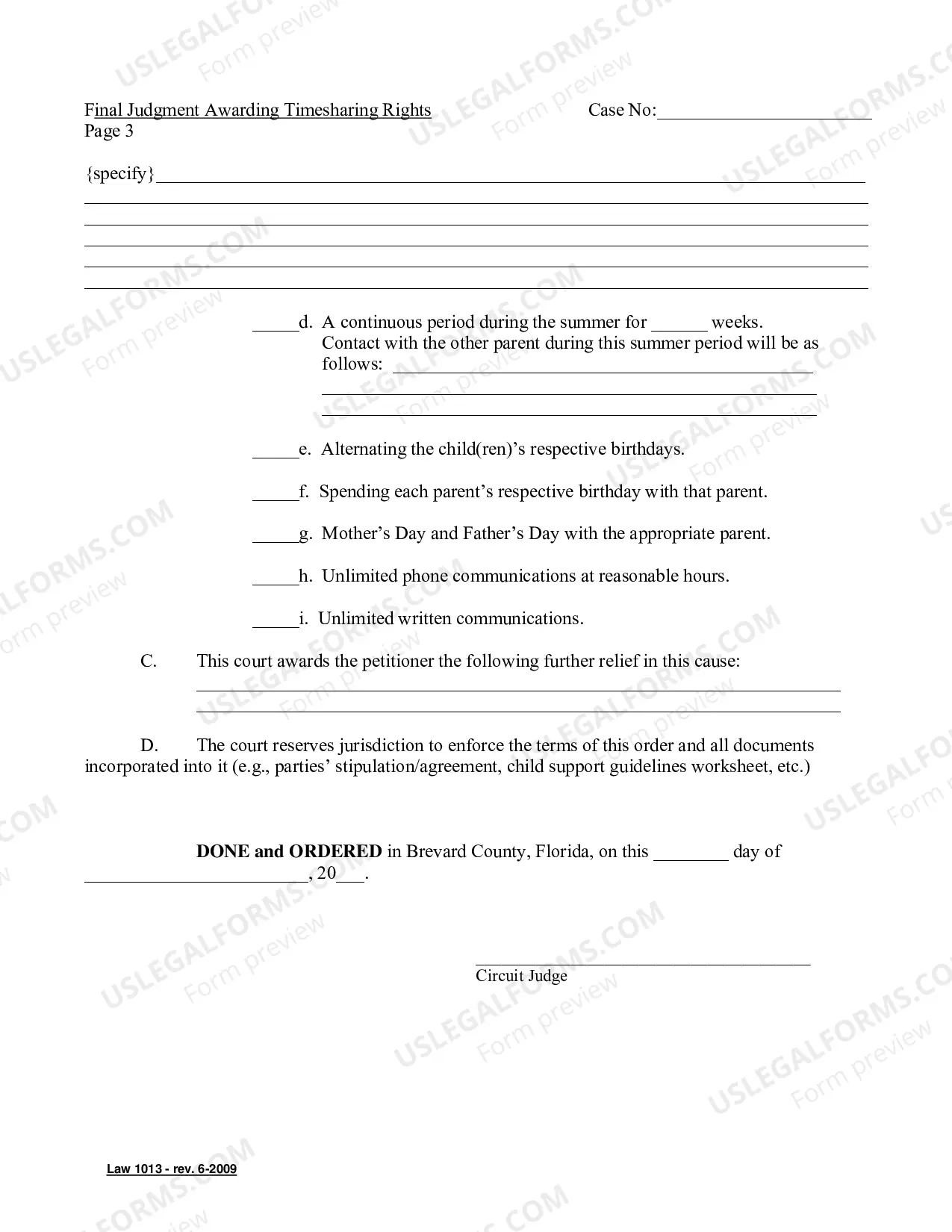 Preview Final Judgment Awarding Timesharing Rights