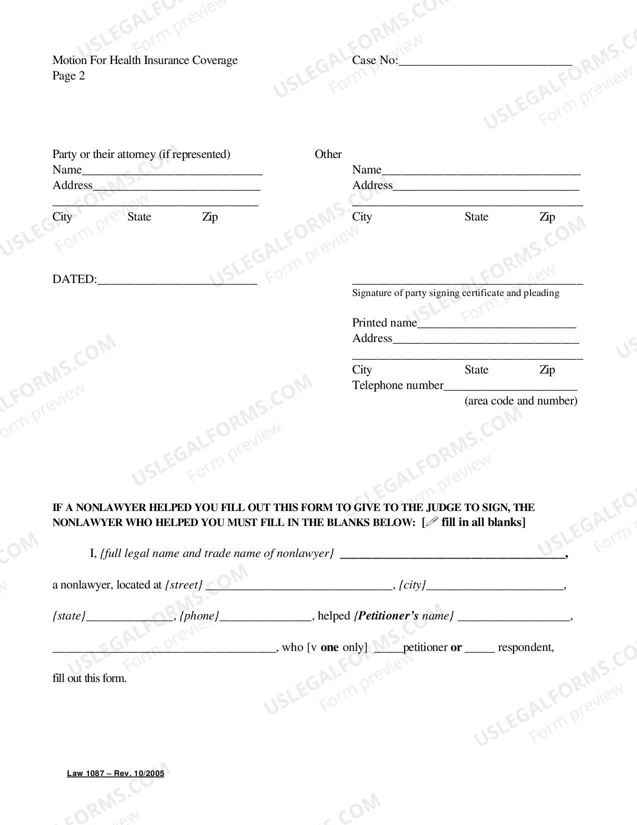 Preview Motion For Health Insurance Coverage