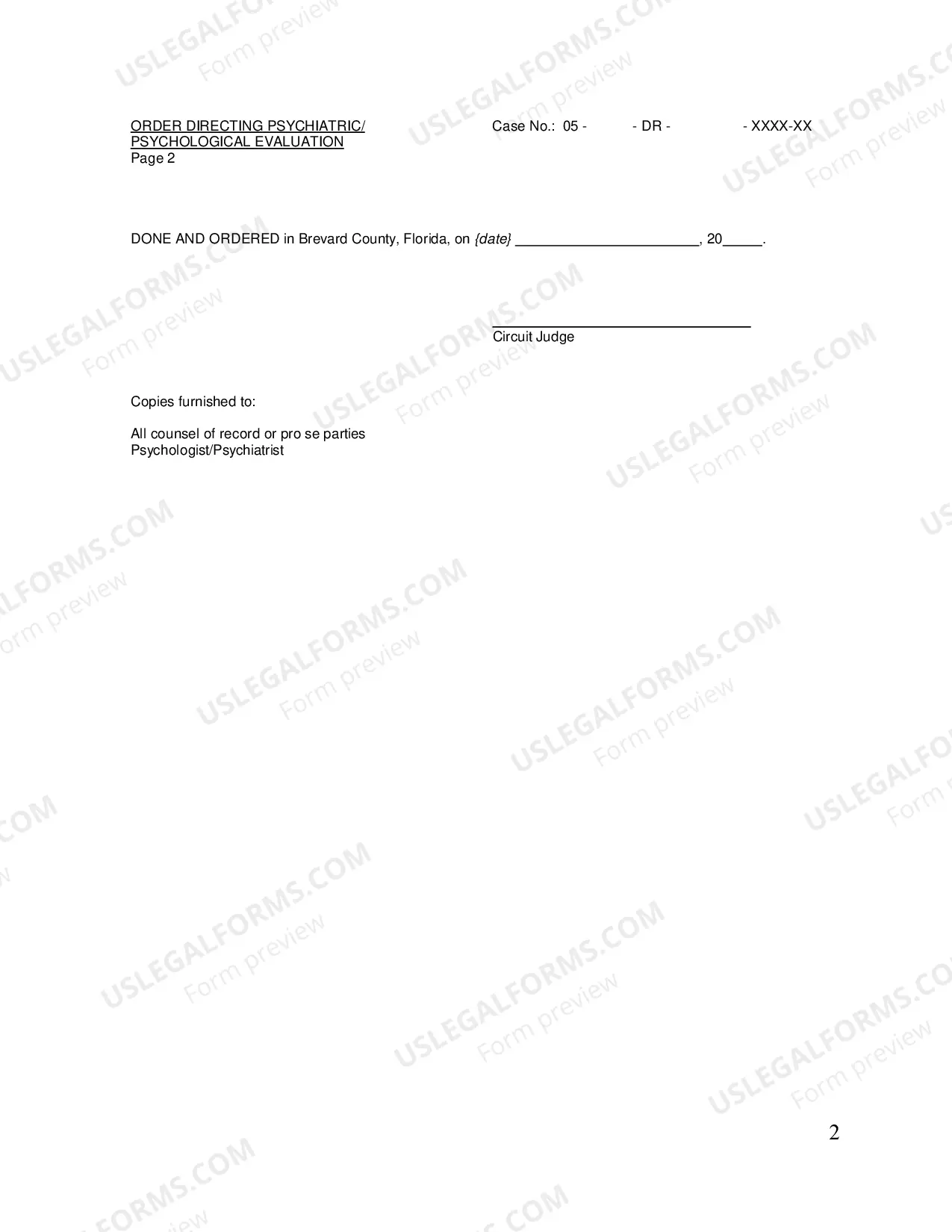 Preview Order Directing Psychiatric-Psychological Evaluation