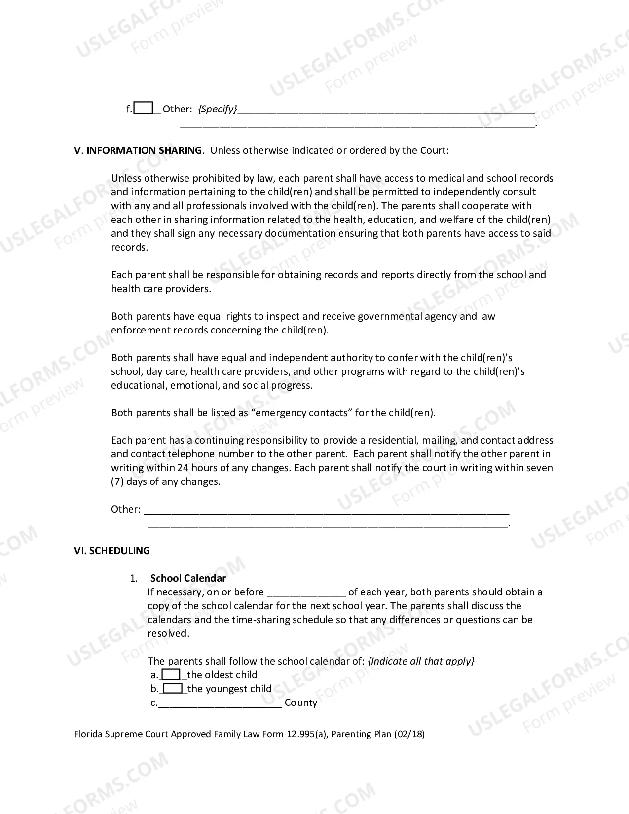 Preview Parenting Plan