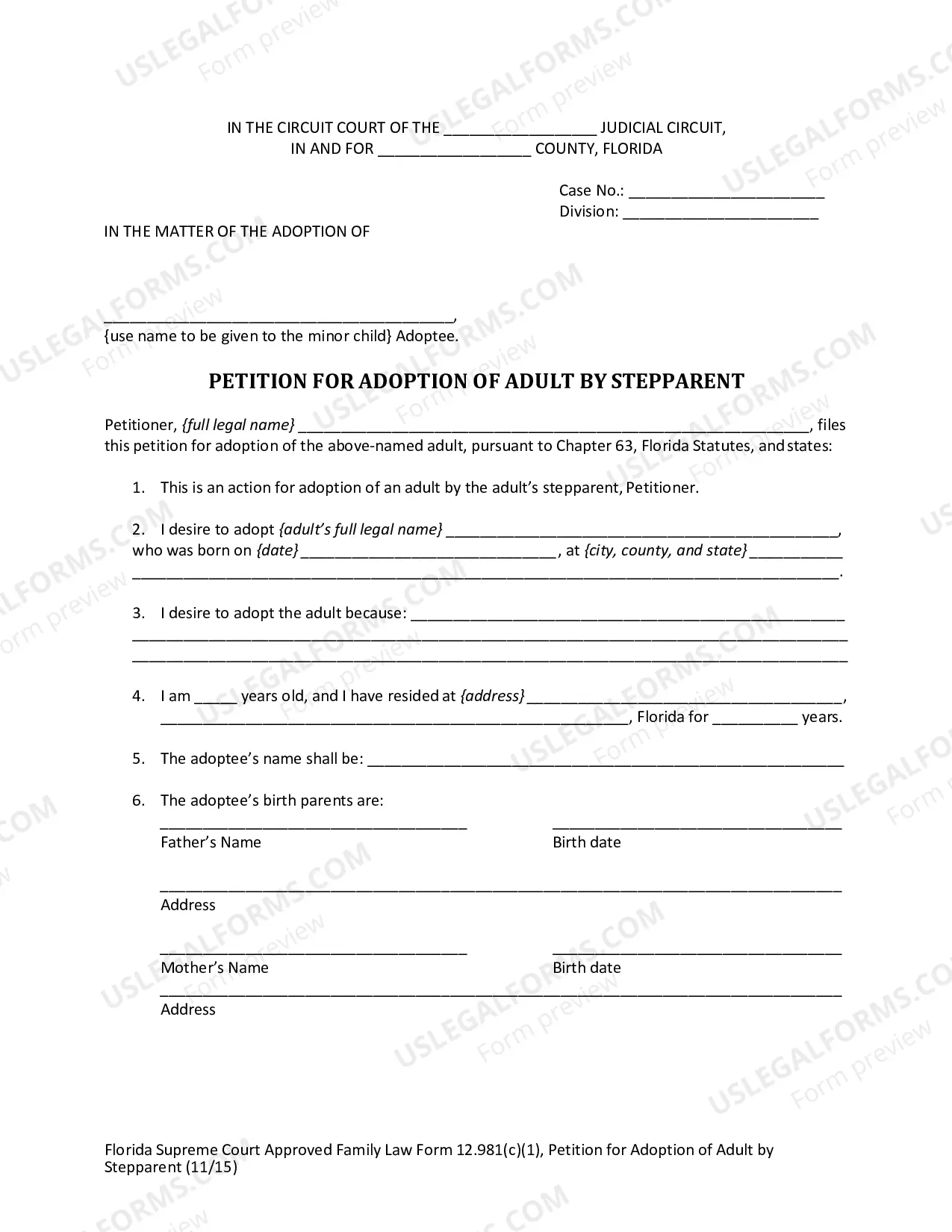 Preview Petition For Adoptoin of Adult By Stepparent