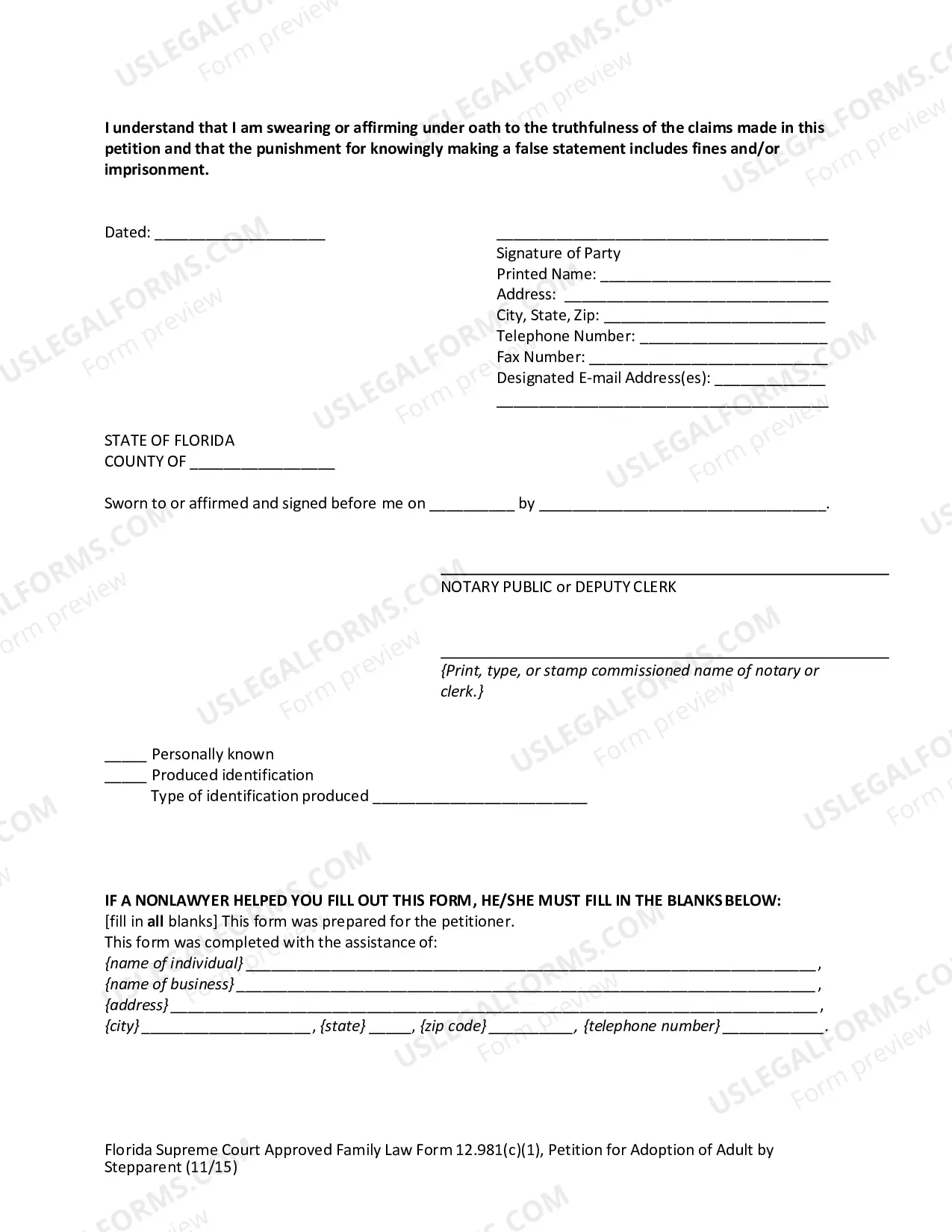 Preview Petition For Adoptoin of Adult By Stepparent