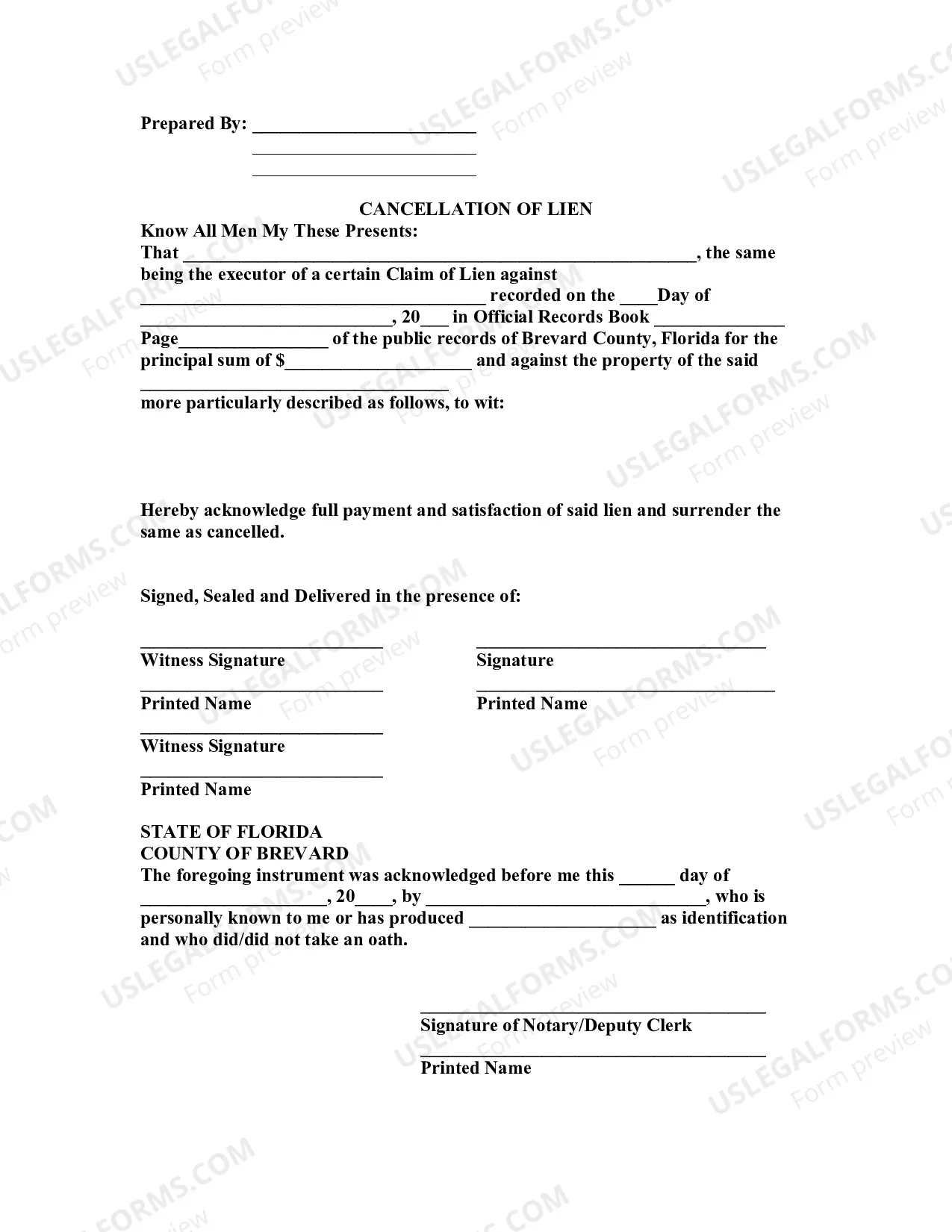 Preview Cancellation of Lien
