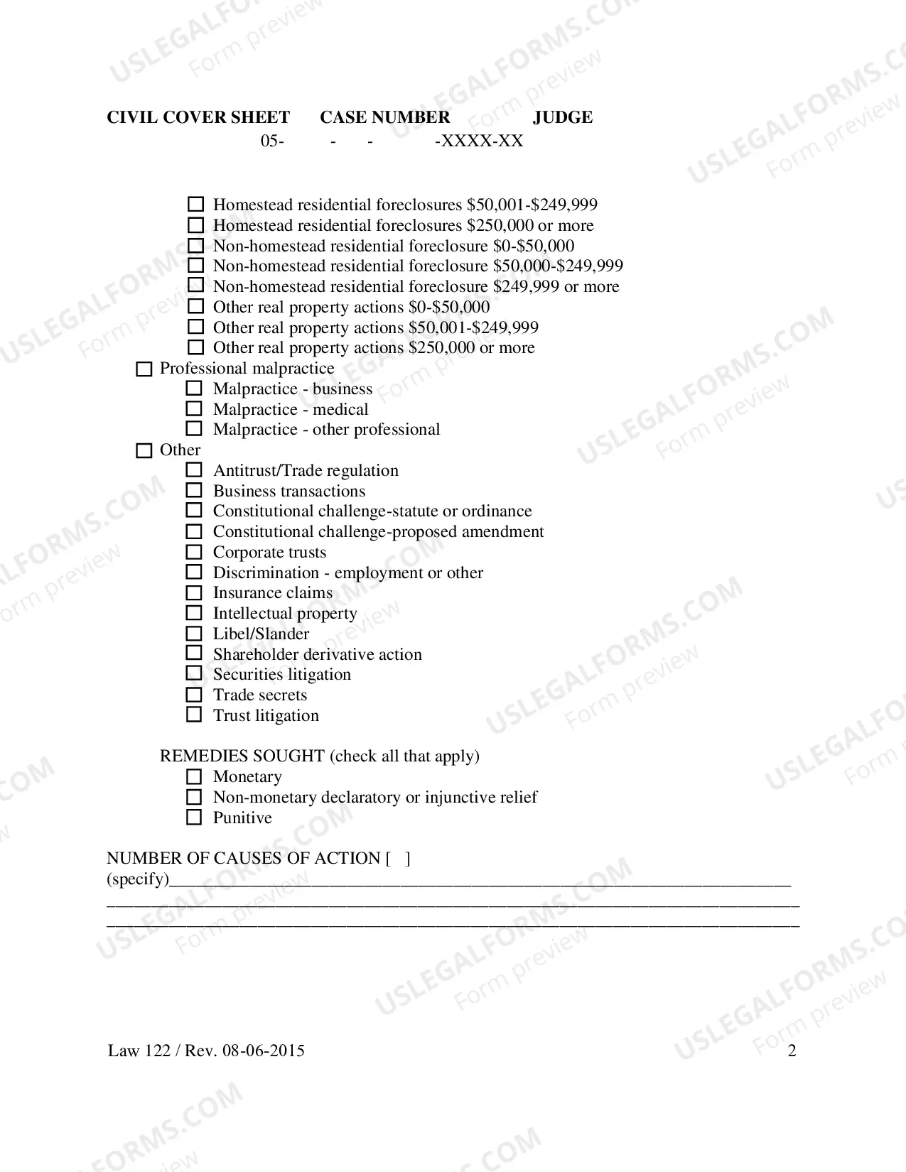 Preview Civil Cover Sheet