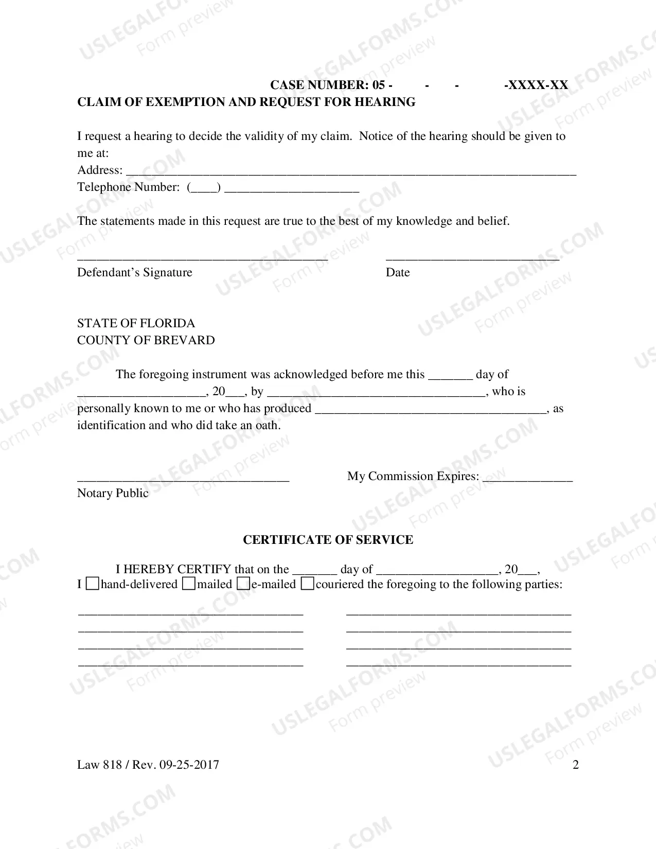 Preview Claim of Exemption And Request For Hearing